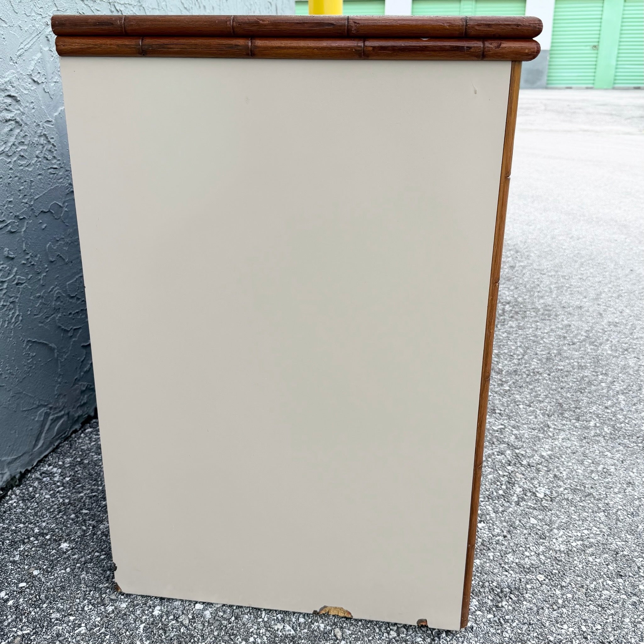 Boho Chic Cream Gloss Laminate Cane and Faux Bamboo Dresser Dolphin & Flamingo