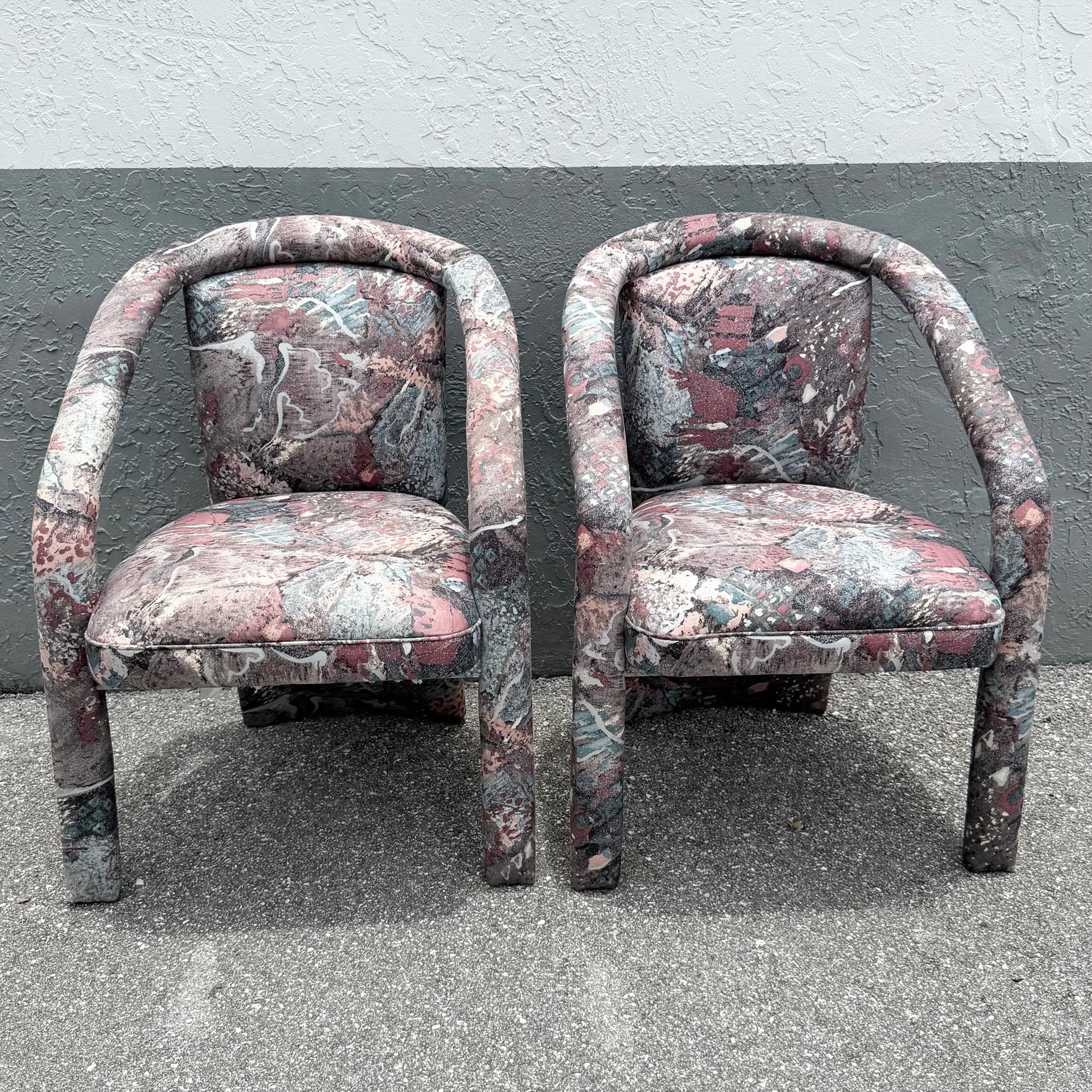 Vintage Postmodern. Purple Pink and Blue Arm Chairs - A Pair Dolphin & Flamingo