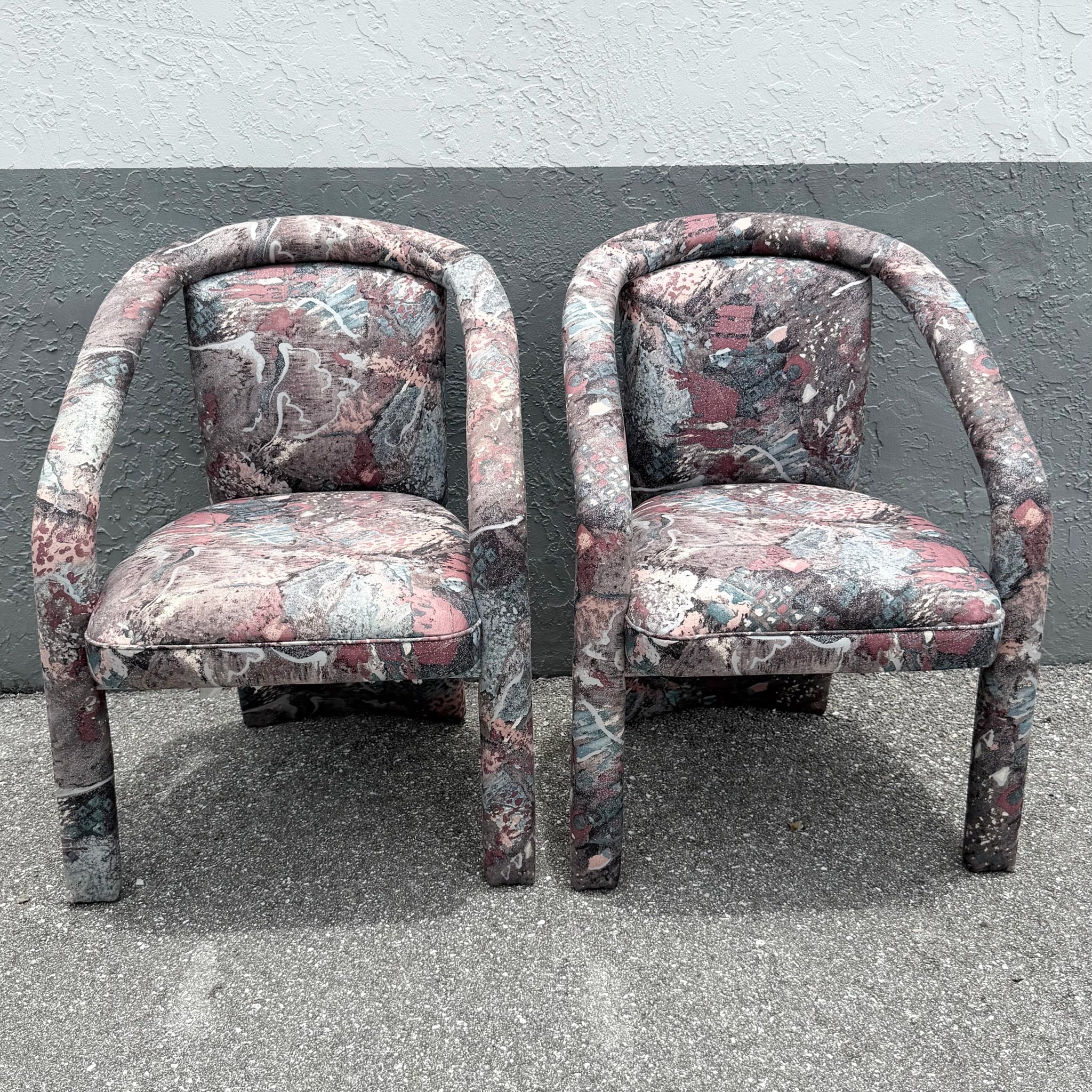 Vintage Postmodern. Purple Pink and Blue Arm Chairs - A Pair Dolphin & Flamingo