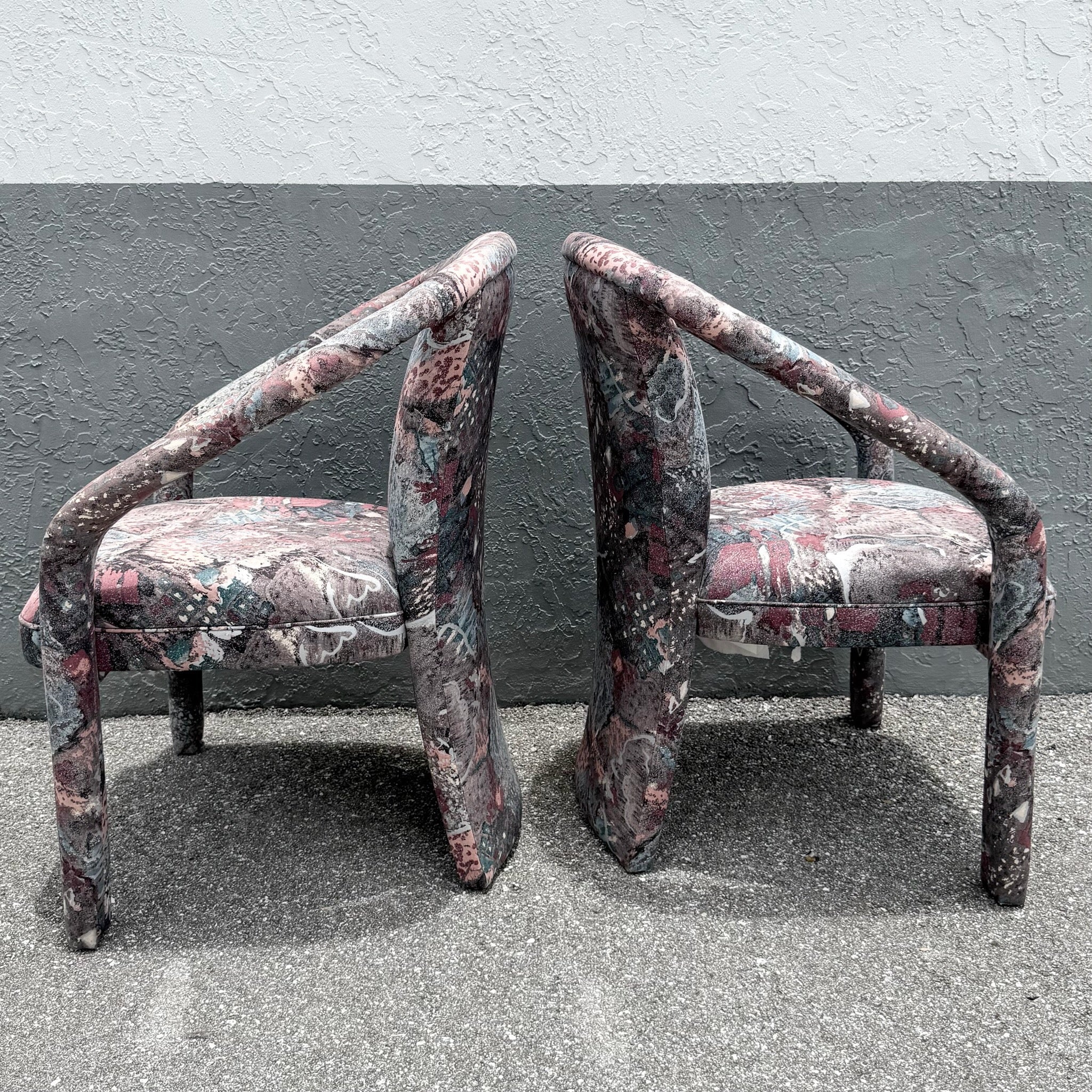 Vintage Postmodern. Purple Pink and Blue Arm Chairs - A Pair Dolphin & Flamingo