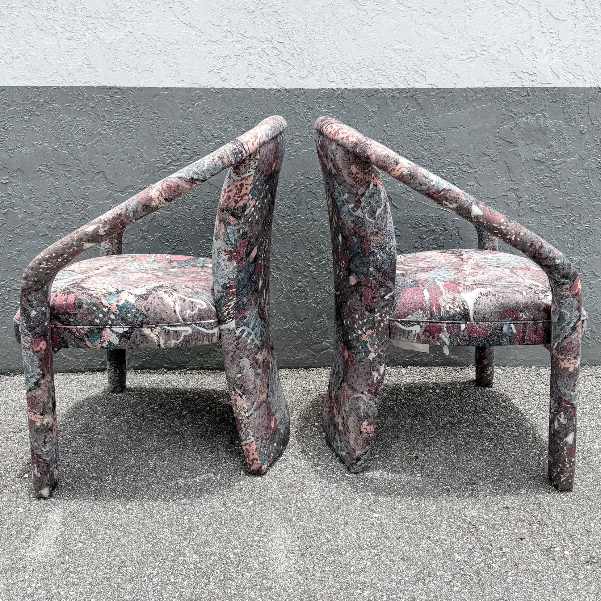 Vintage Postmodern. Purple Pink and Blue Arm Chairs - A Pair Dolphin & Flamingo