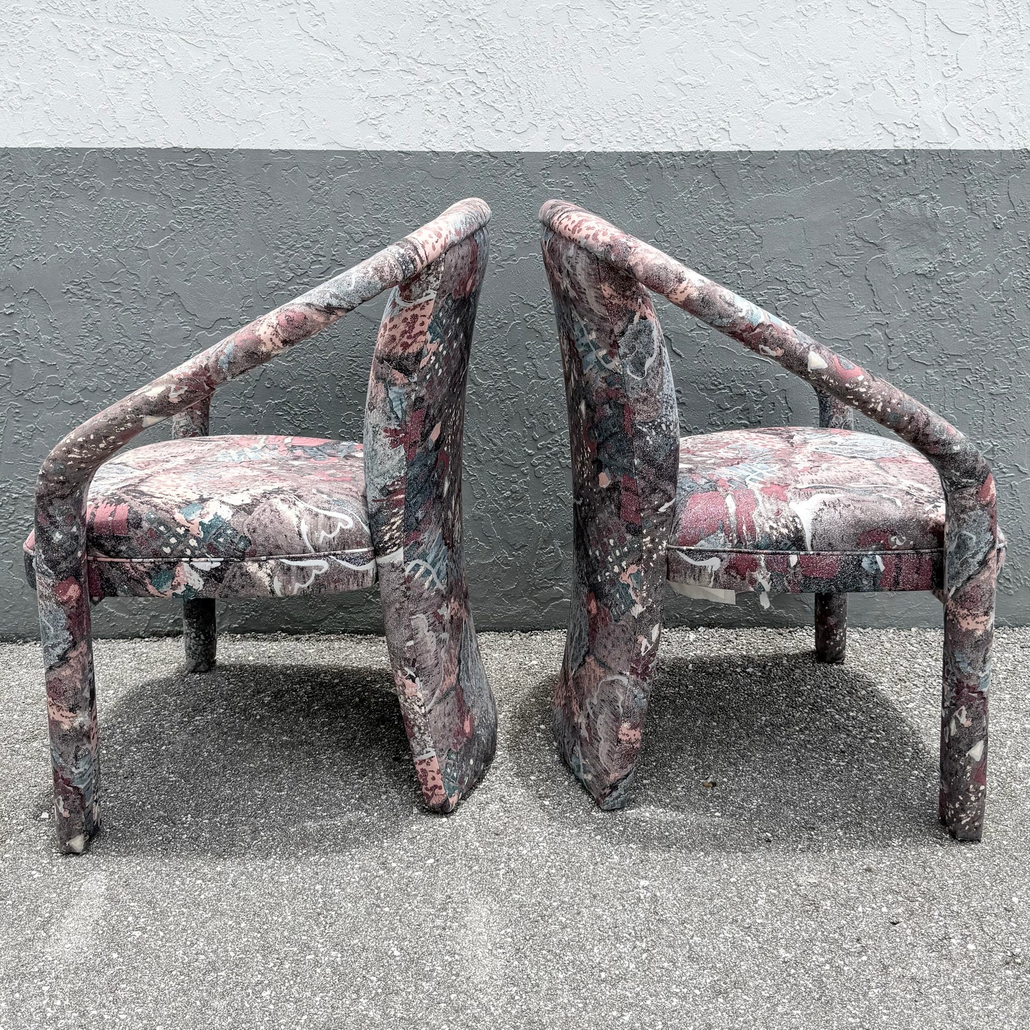 Vintage Postmodern. Purple Pink and Blue Arm Chairs - A Pair Dolphin & Flamingo