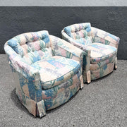 Vintage Postmodern Tufted Swivel Barrel Chairs - A Pair Dolphin & Flamingo