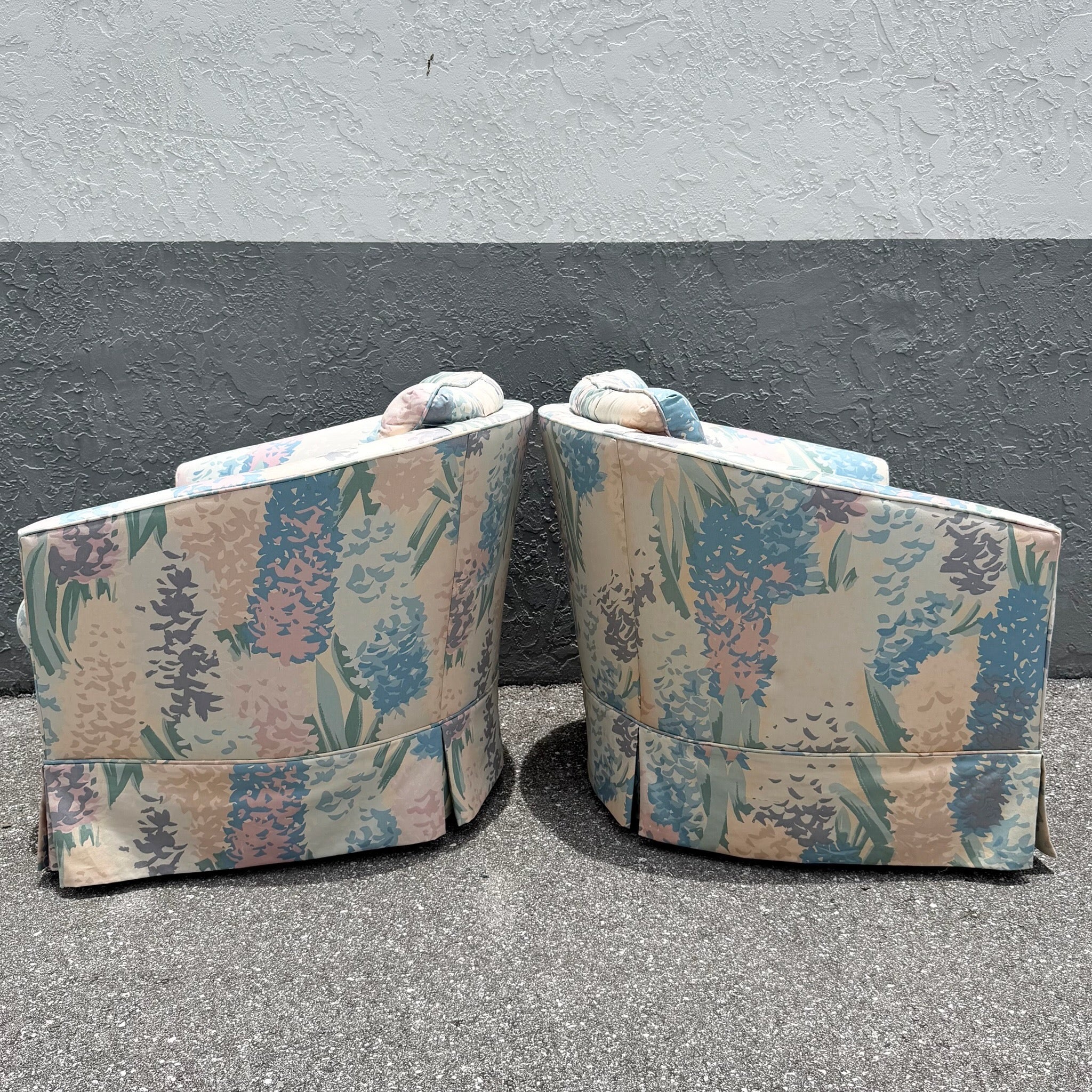 Vintage Postmodern Tufted Swivel Barrel Chairs - A Pair Dolphin & Flamingo