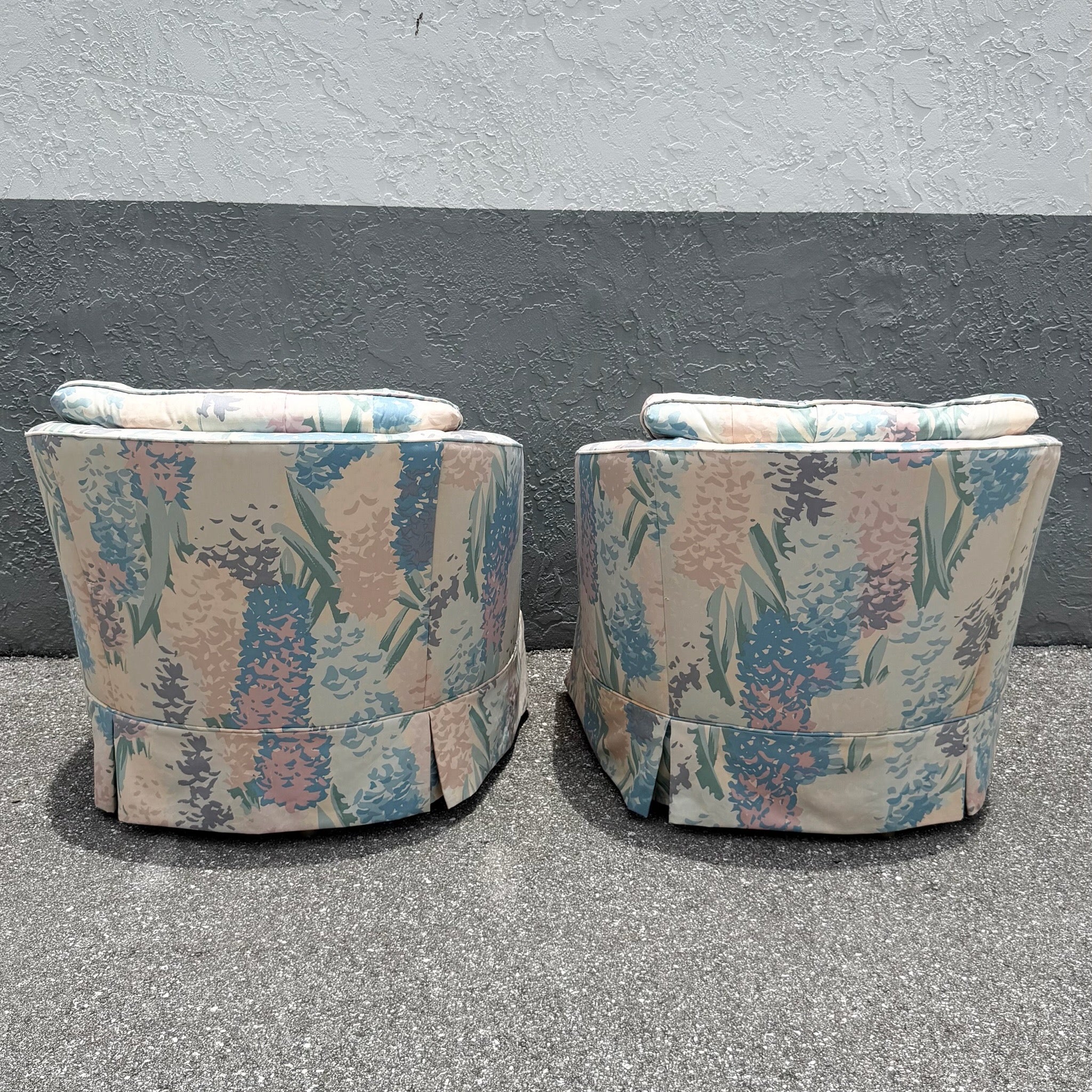 Vintage Postmodern Tufted Swivel Barrel Chairs - A Pair Dolphin & Flamingo