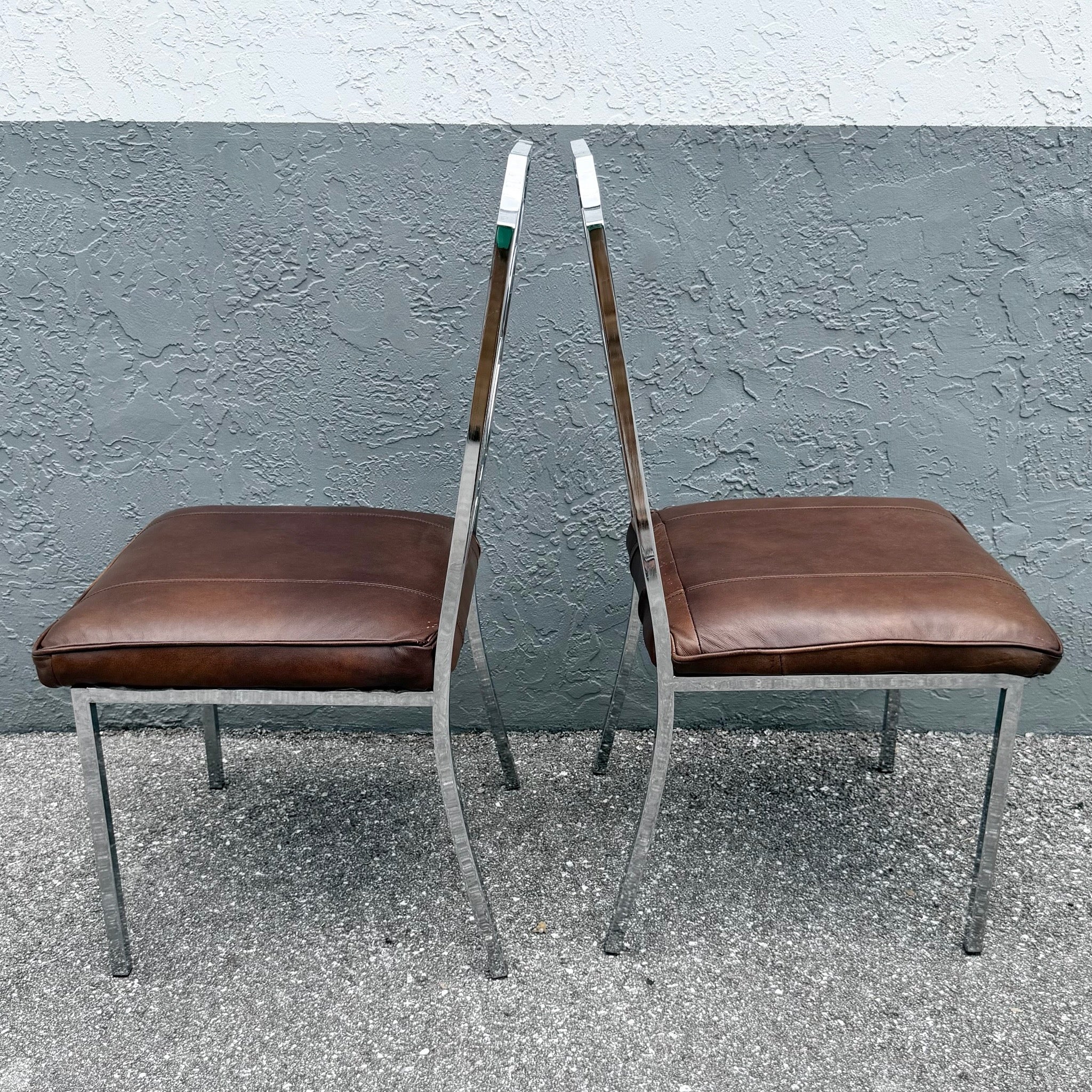 Mid Century Modern Chrome Chippendale Style Dining Chairs - A Pair Dolphin & Flamingo