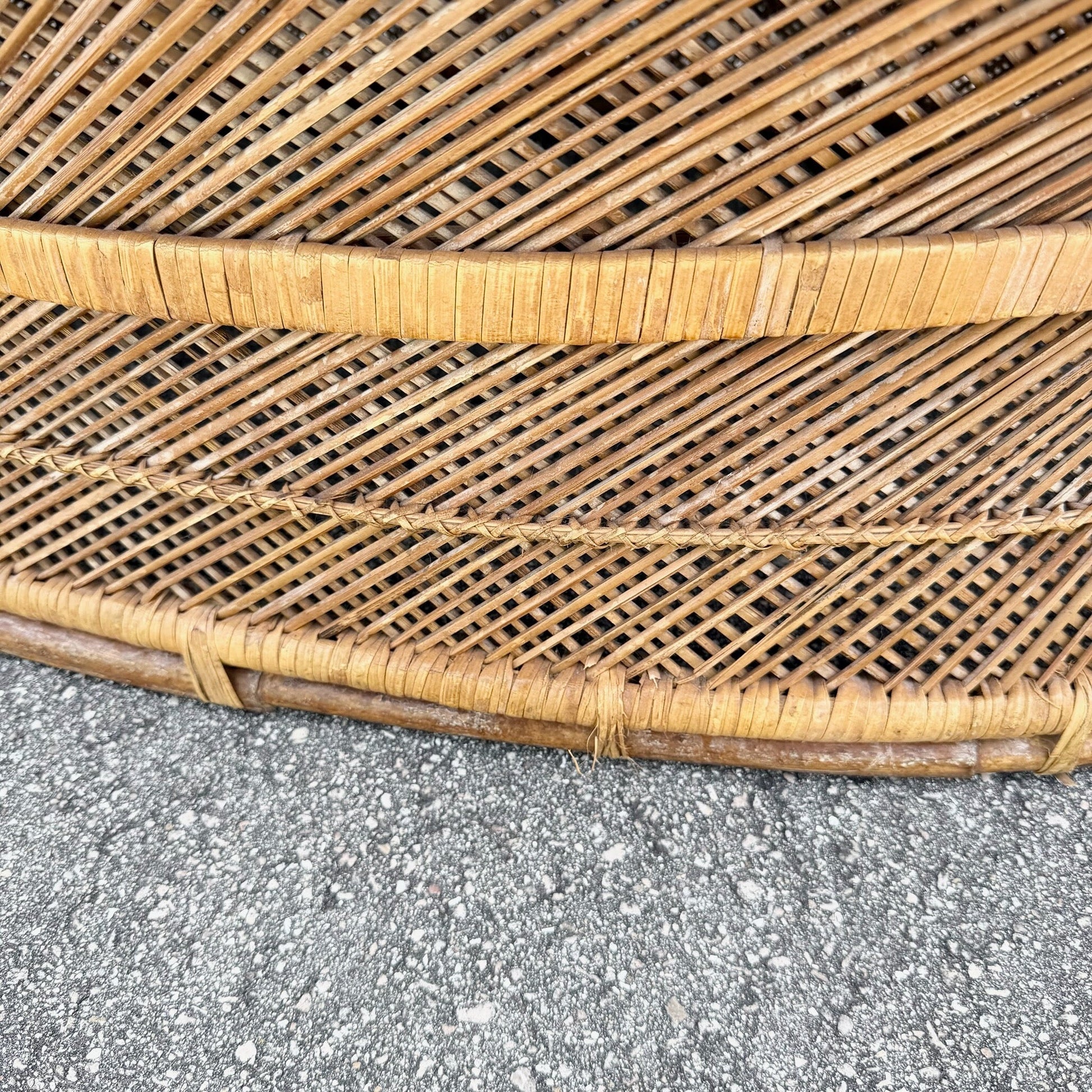 Boho Chic Buri Rattan Oval Inlaid Glass Top Coffee Table Dolphin & Flamingo