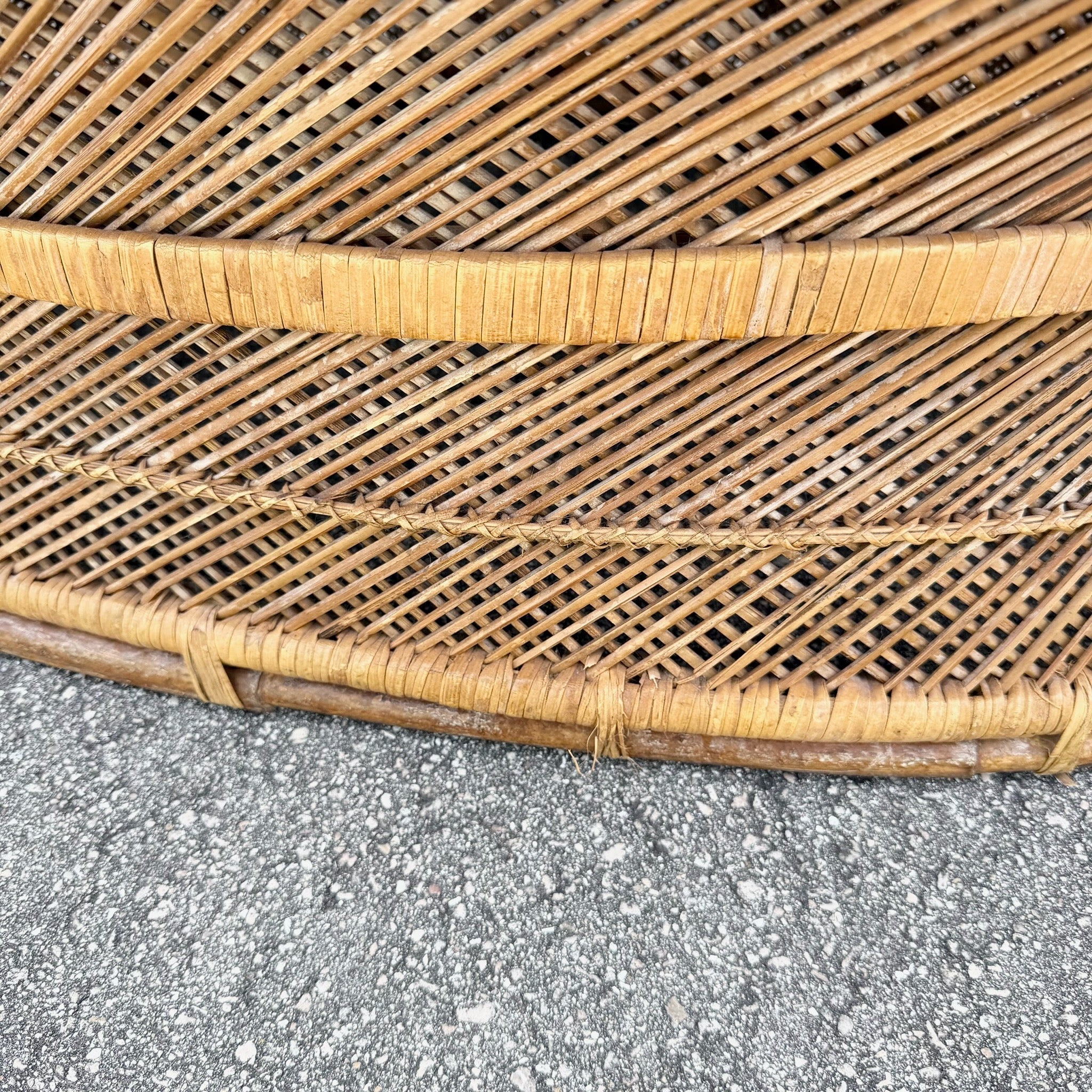 Boho Chic Buri Rattan Oval Inlaid Glass Top Coffee Table Dolphin & Flamingo