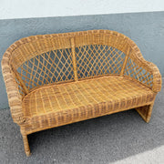Vintage Boho Chic Woven Wicker Love Seat Dolphin & Flamingo