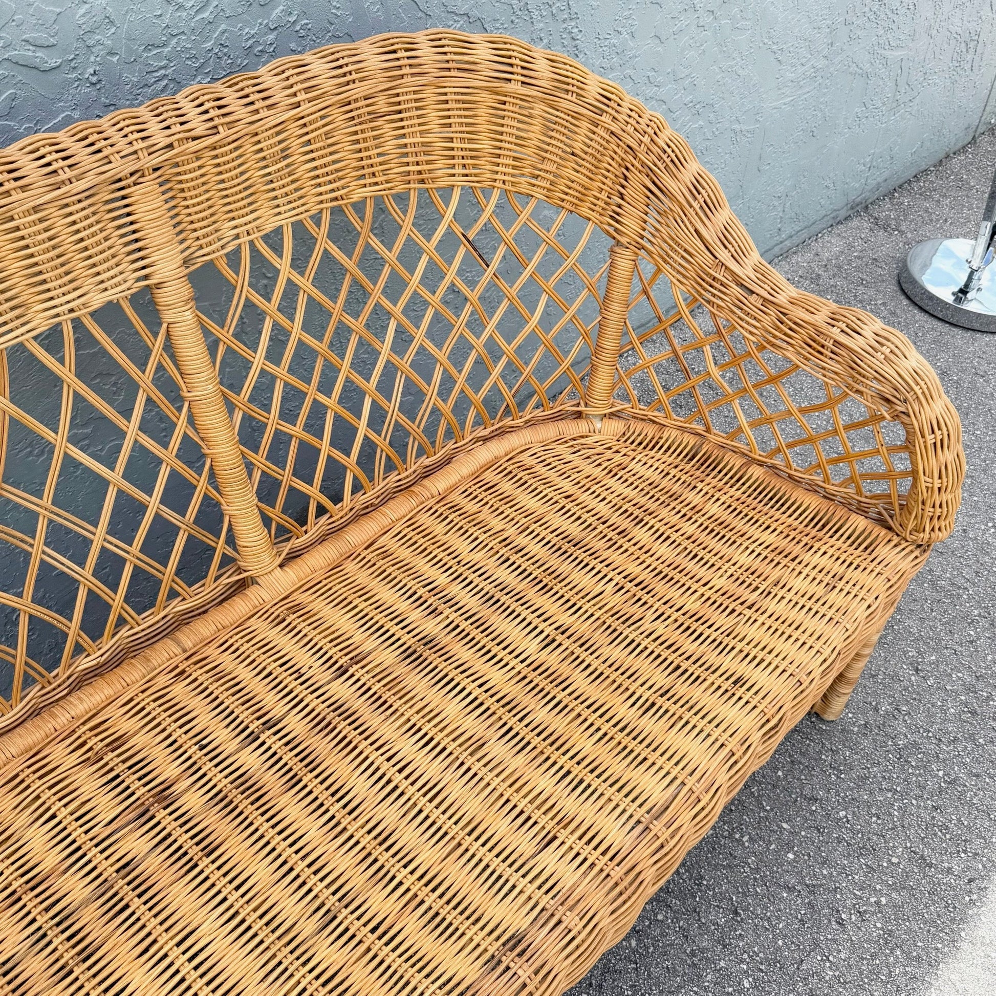 Vintage Boho Chic Woven Wicker Love Seat Dolphin & Flamingo