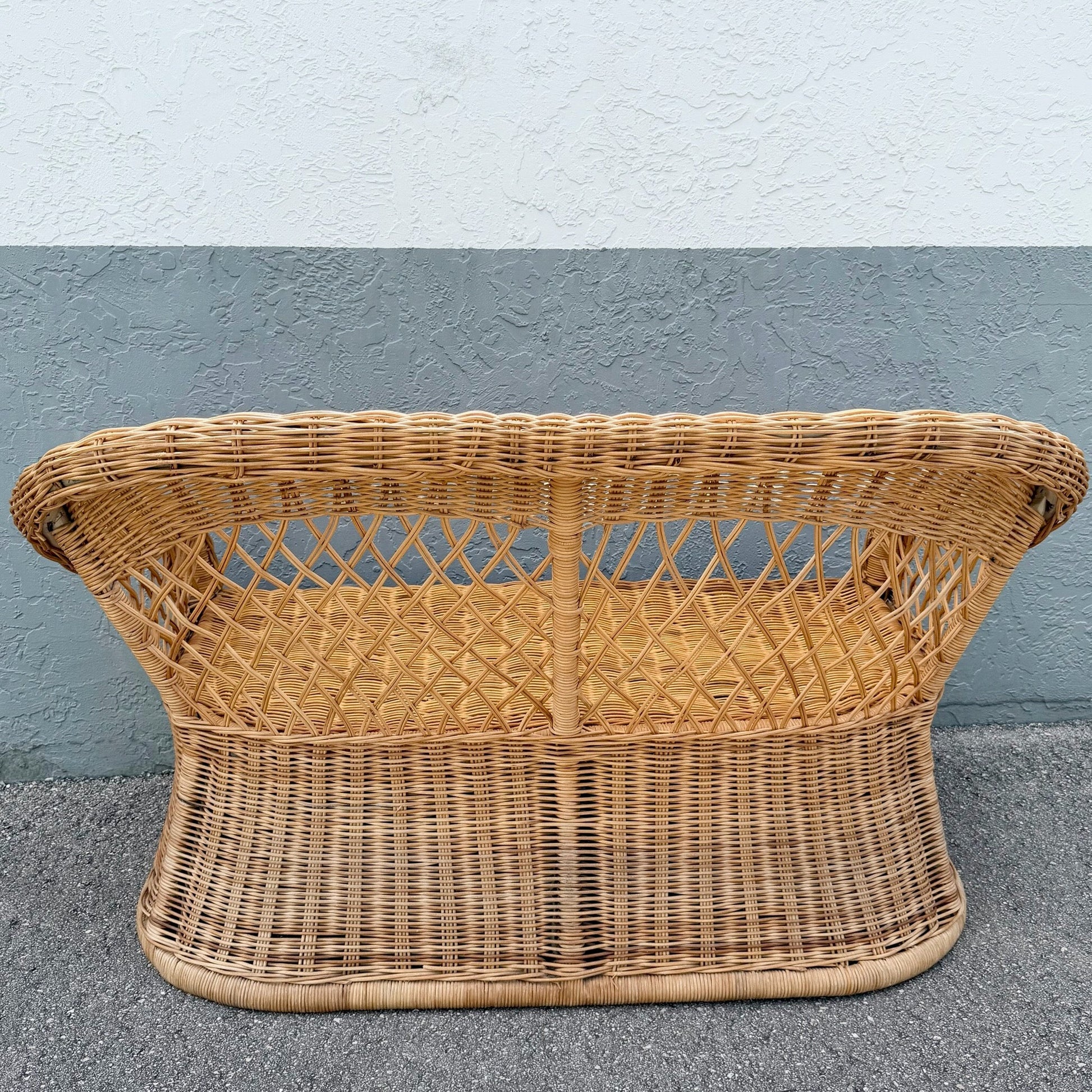 Vintage Boho Chic Woven Wicker Love Seat Dolphin & Flamingo