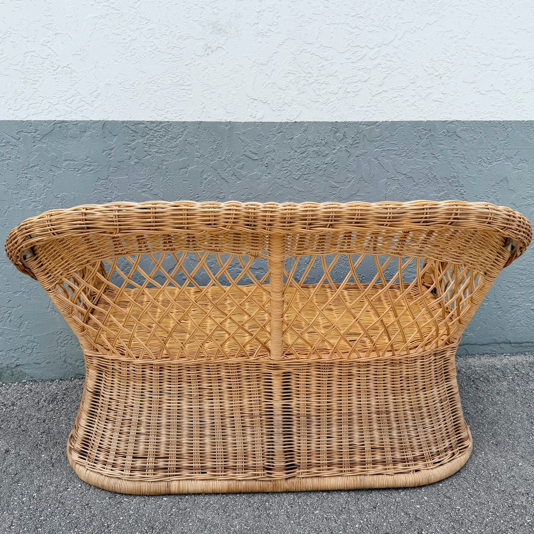 Vintage Boho Chic Woven Wicker Love Seat Dolphin & Flamingo