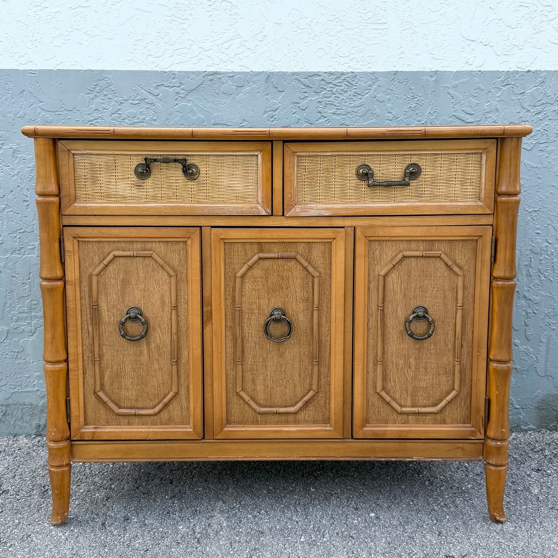 Boho Chic Faux Bamboo and Wicker Sideboard by Broyhill Dolphin & Flamingo