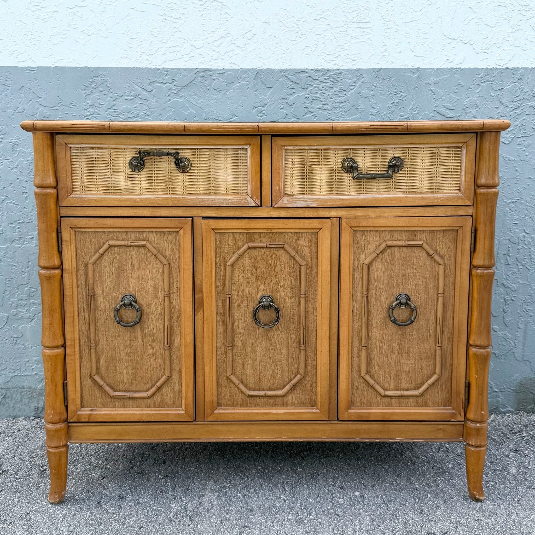 Boho Chic Faux Bamboo and Wicker Sideboard by Broyhill Dolphin & Flamingo
