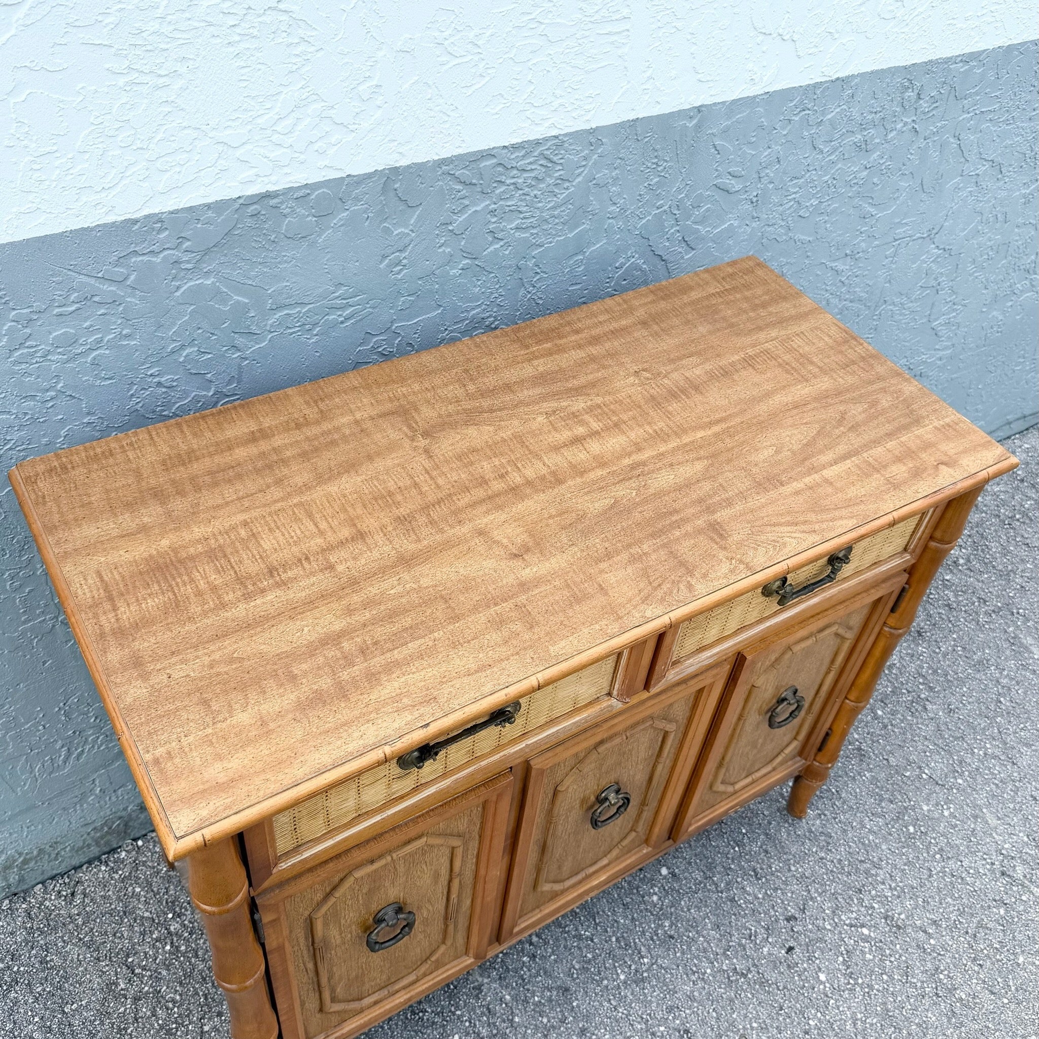 Boho Chic Faux Bamboo and Wicker Sideboard by Broyhill Dolphin & Flamingo