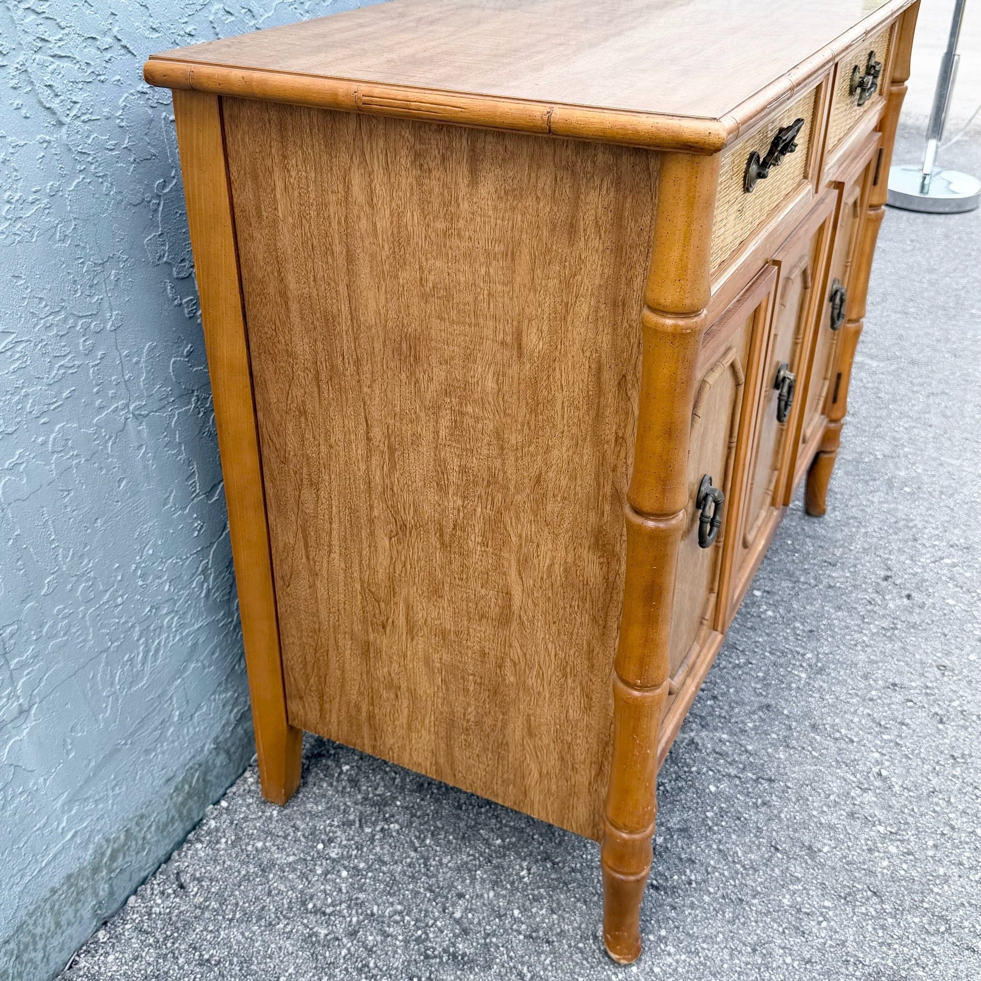 Boho Chic Faux Bamboo and Wicker Sideboard by Broyhill Dolphin & Flamingo