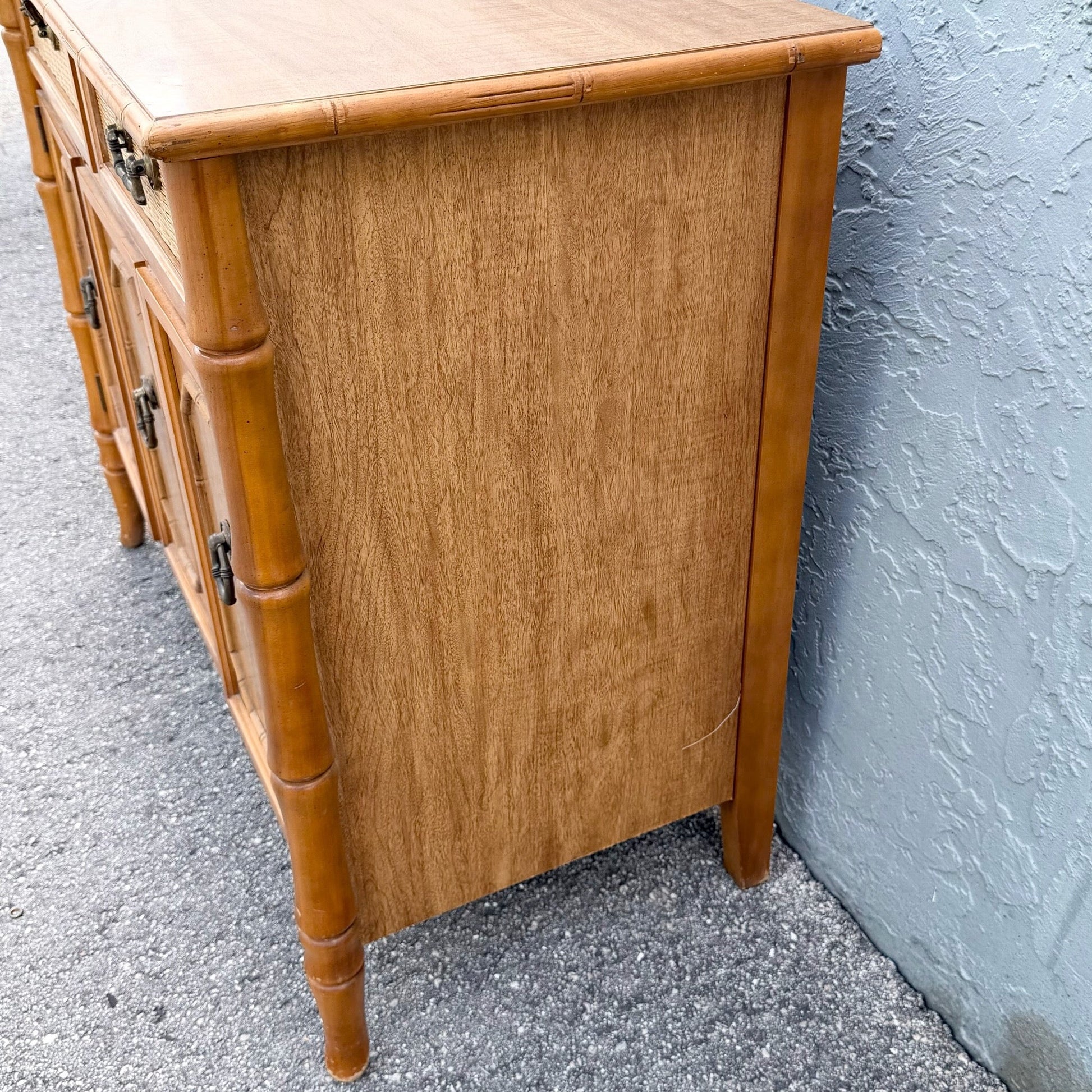 Boho Chic Faux Bamboo and Wicker Sideboard by Broyhill Dolphin & Flamingo