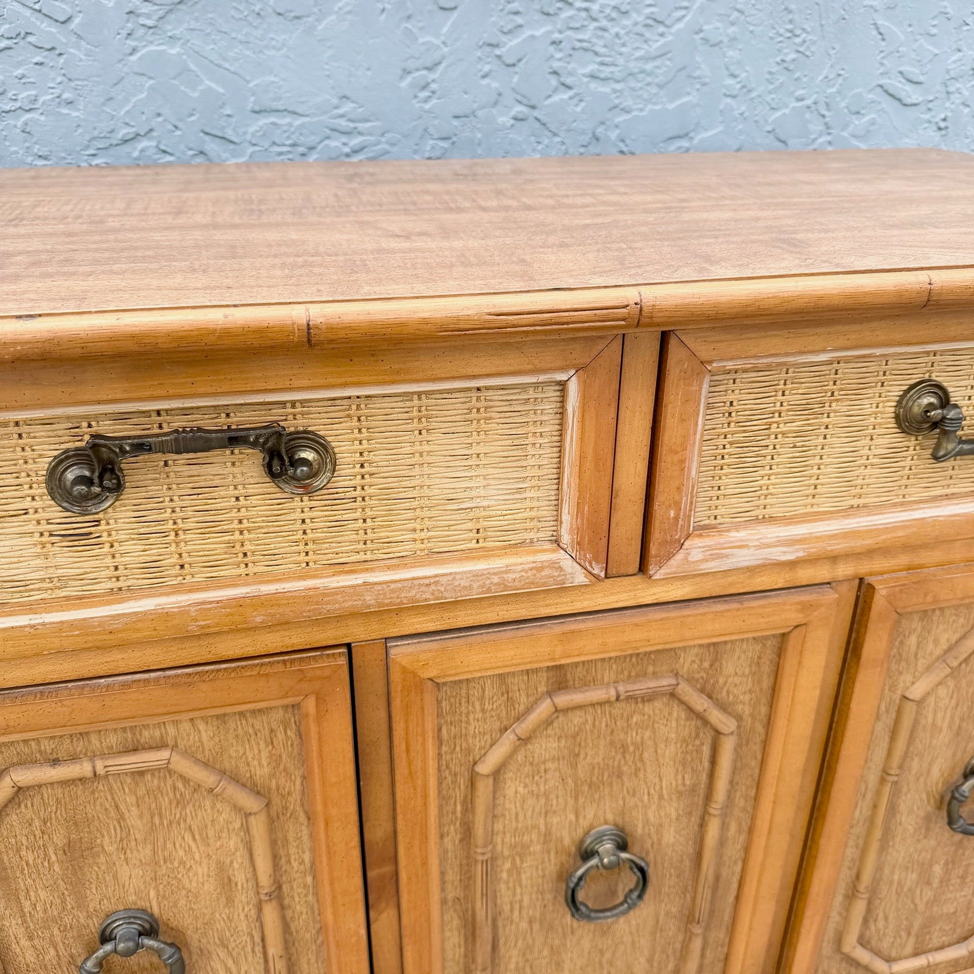 Boho Chic Faux Bamboo and Wicker Sideboard by Broyhill Dolphin & Flamingo