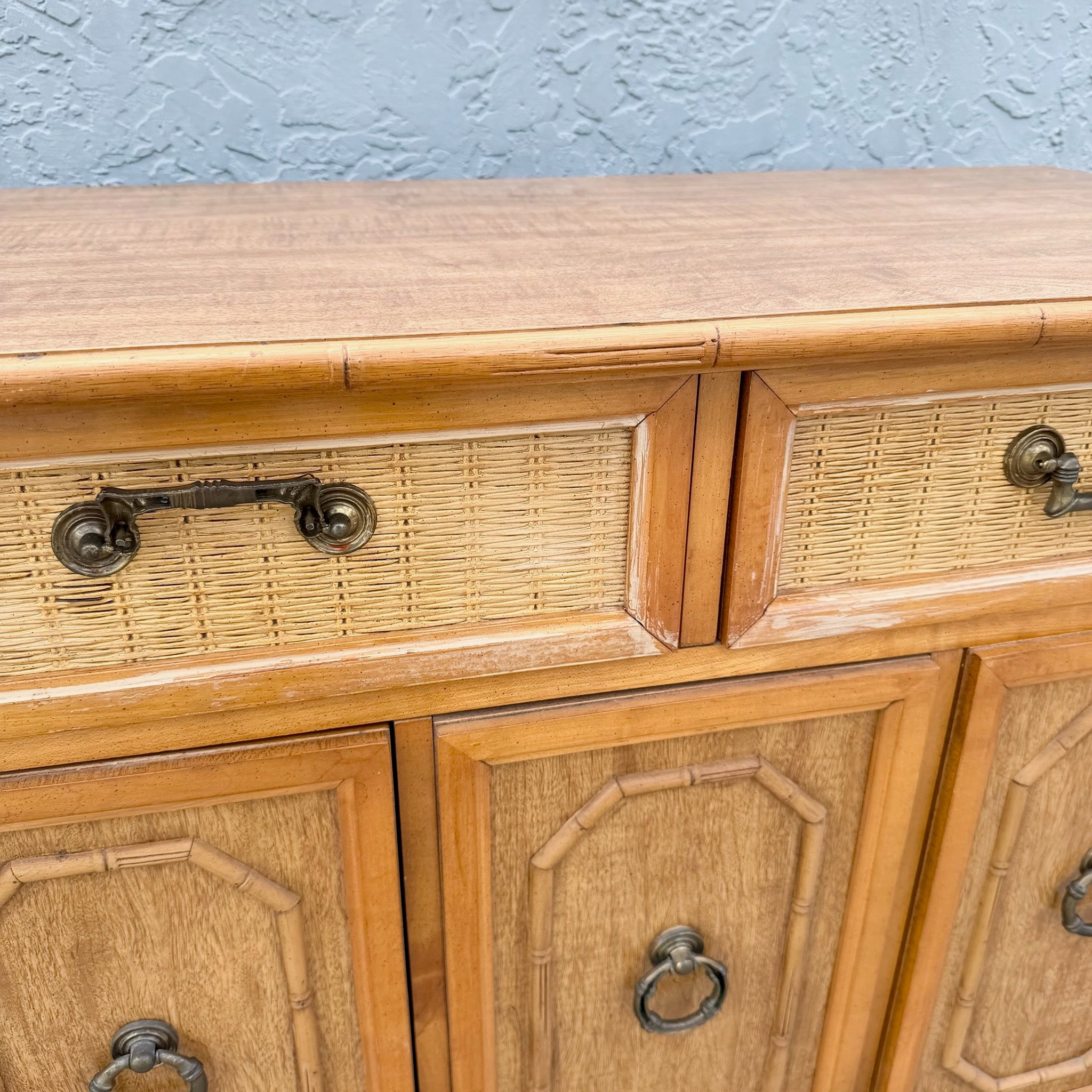 Boho Chic Faux Bamboo and Wicker Sideboard by Broyhill Dolphin & Flamingo