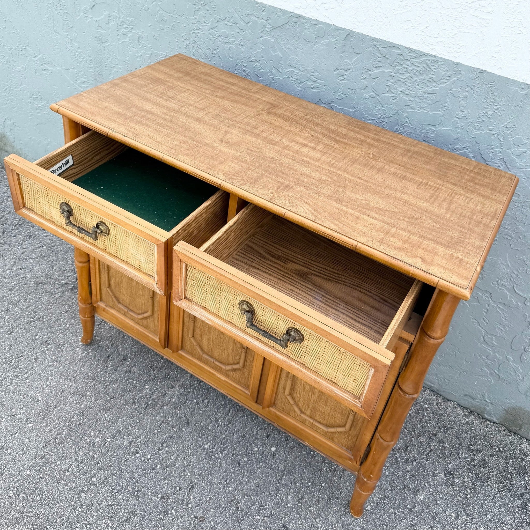 Boho Chic Faux Bamboo and Wicker Sideboard by Broyhill Dolphin & Flamingo