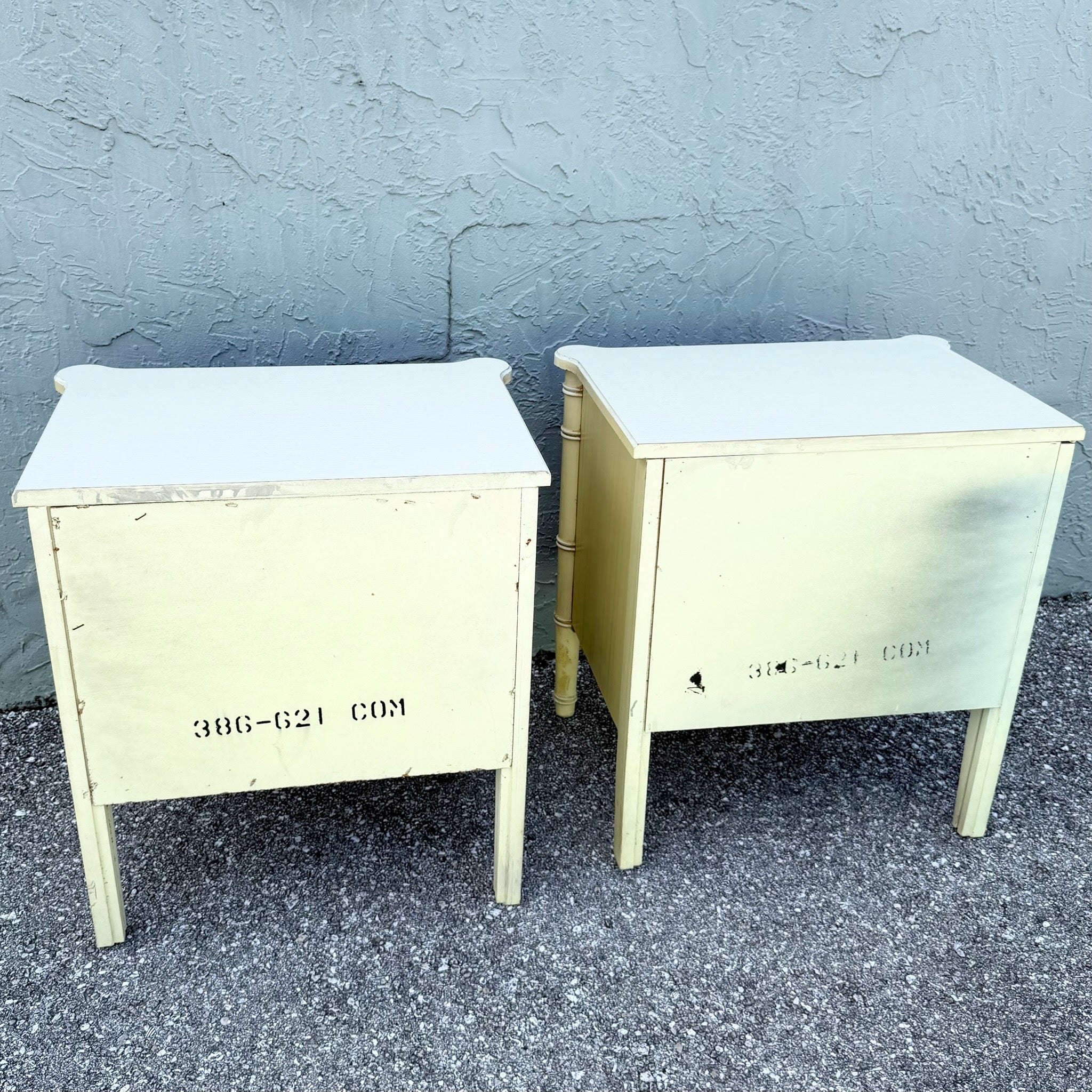 Vintage Coastal Faux Bamboo Bali Hai Nightstands by Henry Link - A Pair Dolphin & Flamingo