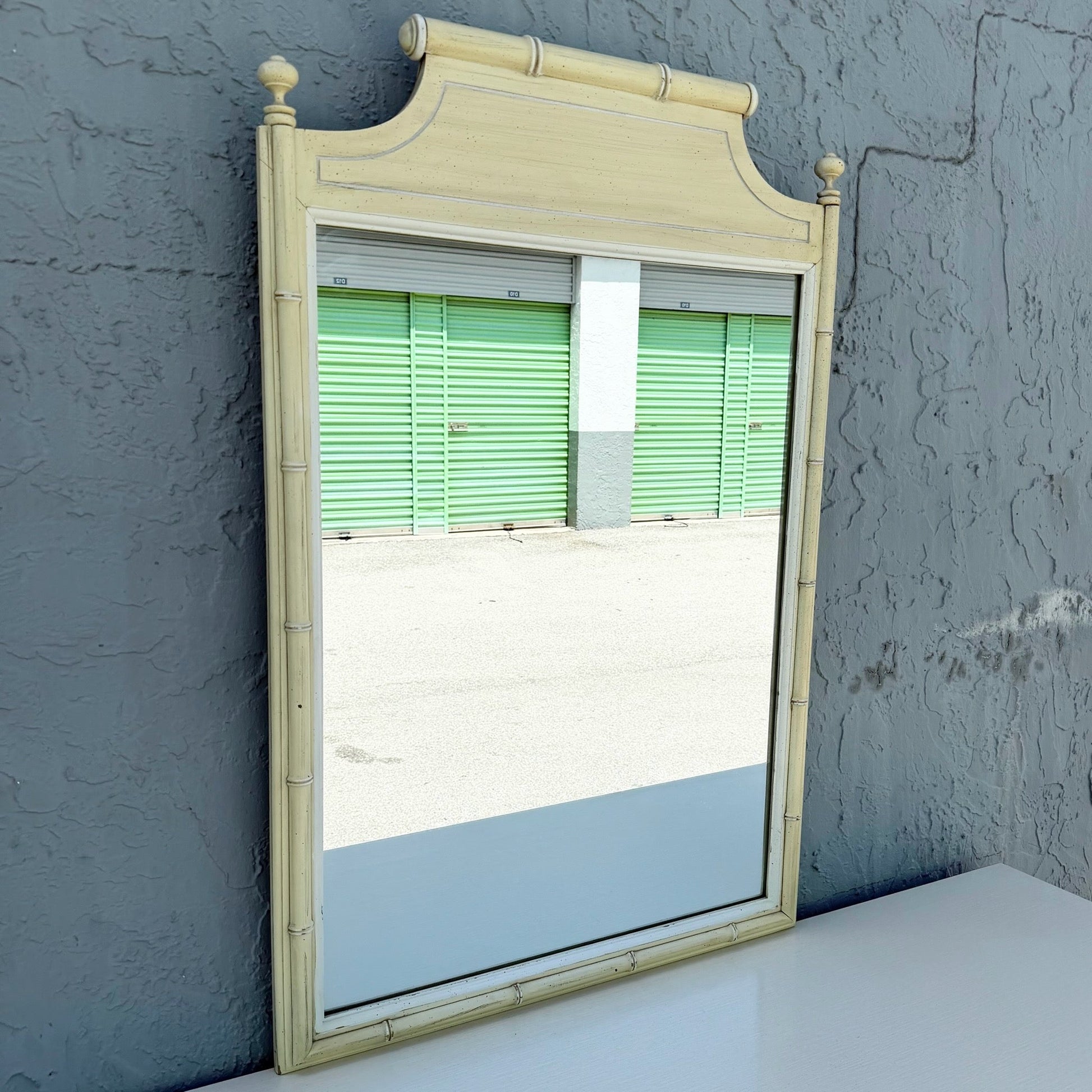 Vintage Coastal Faux Bamboo Bali Hai Dresser With Mirror by Henry Link Dolphin & Flamingo