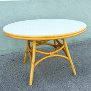Boho Chic Rattan Laminate Top Circular Dining/Card Table Dolphin & Flamingo