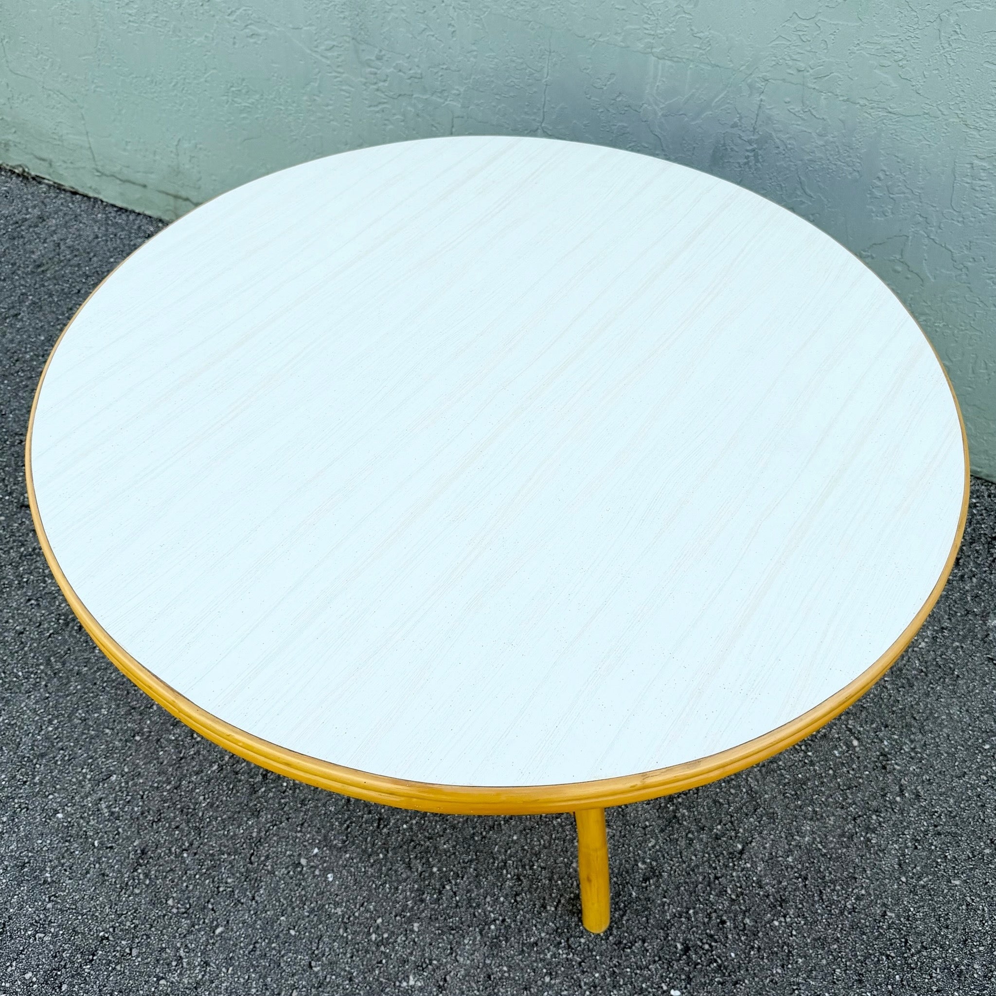 Boho Chic Rattan Laminate Top Circular Dining/Card Table Dolphin & Flamingo