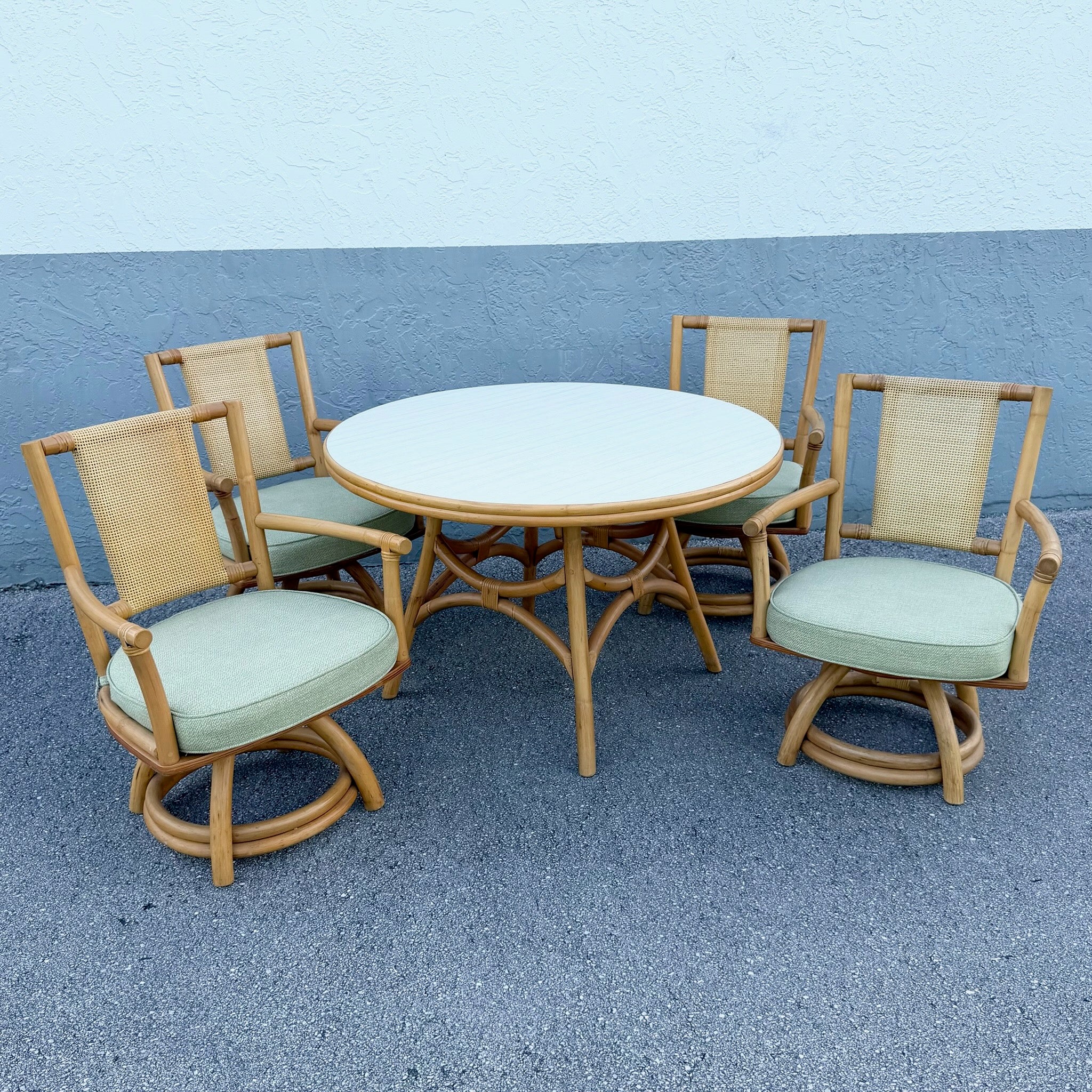 Boho Chic Rattan and Cane Dining Set - 5 Pieces Dolphin & Flamingo