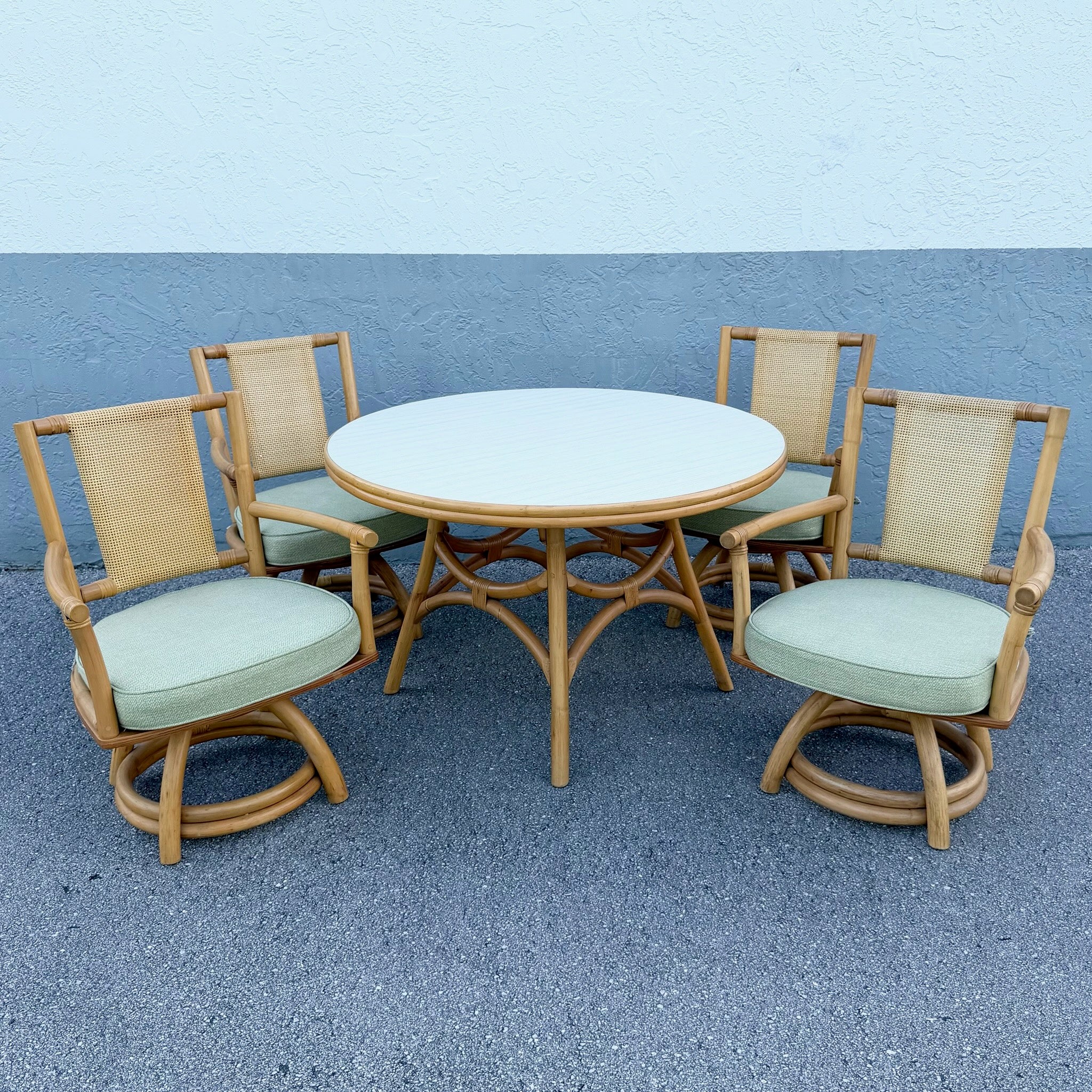 Boho Chic Rattan and Cane Dining Set - 5 Pieces Dolphin & Flamingo