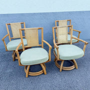 Boho Chic Rattan Cane Back Swivel Dining Arm Chairs - Set of 4 Dolphin & Flamingo