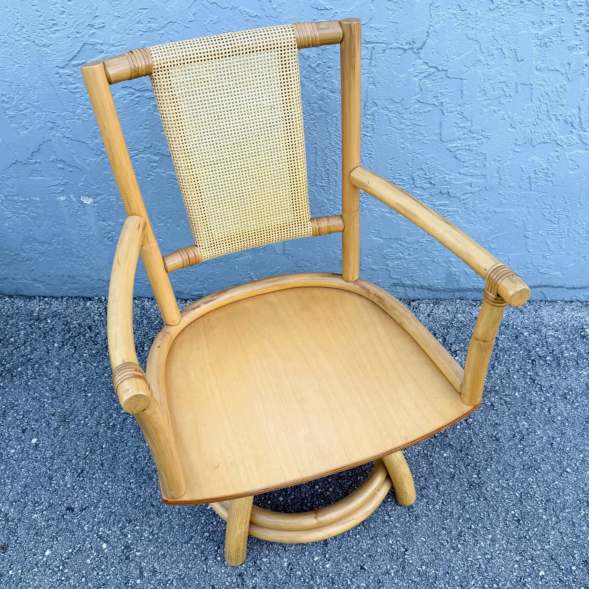 Boho Chic Rattan Cane Back Swivel Dining Arm Chairs - Set of 4 Dolphin & Flamingo