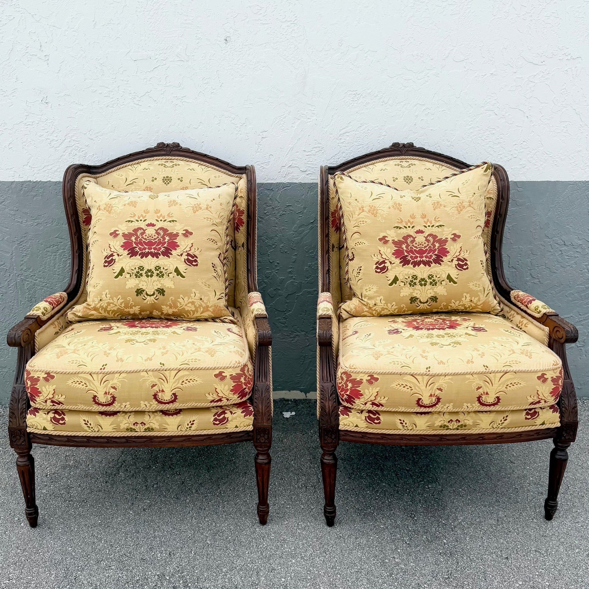 French Provincial Roped Lounge Chairs by Taylor King - A Pair Dolphin & Flamingo