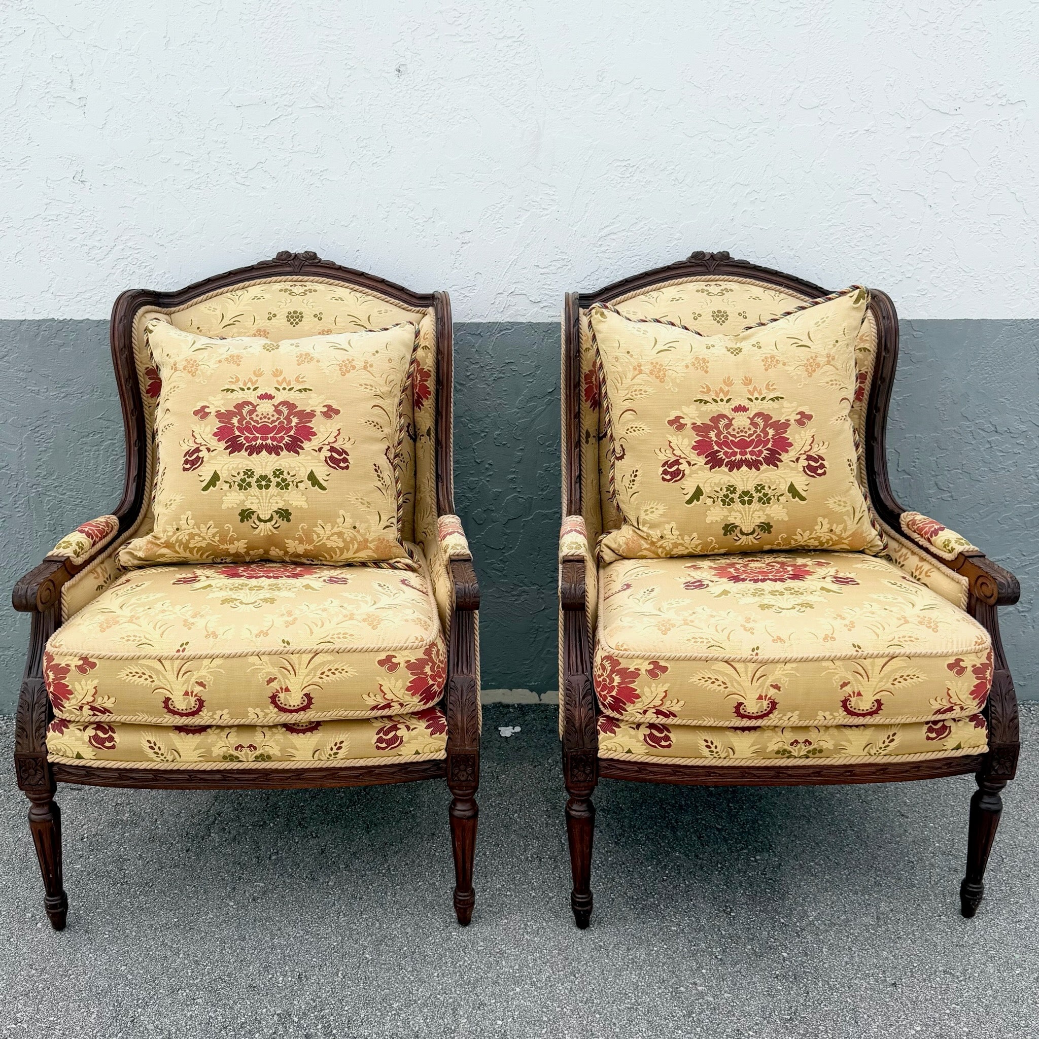 French Provincial Roped Lounge Chairs by Taylor King - A Pair Dolphin & Flamingo