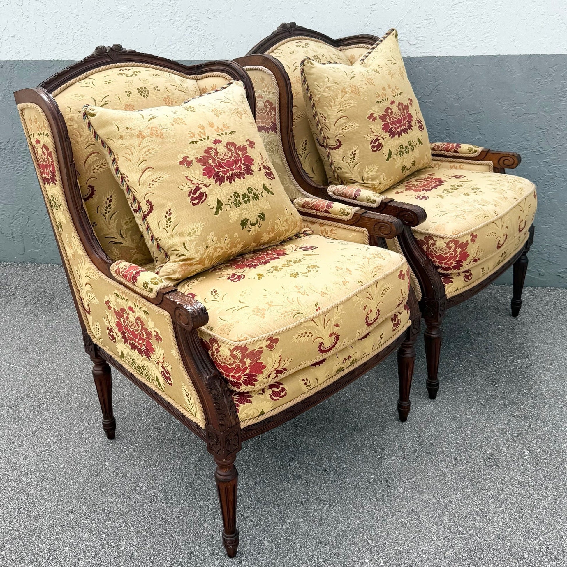French Provincial Roped Lounge Chairs by Taylor King - A Pair Dolphin & Flamingo