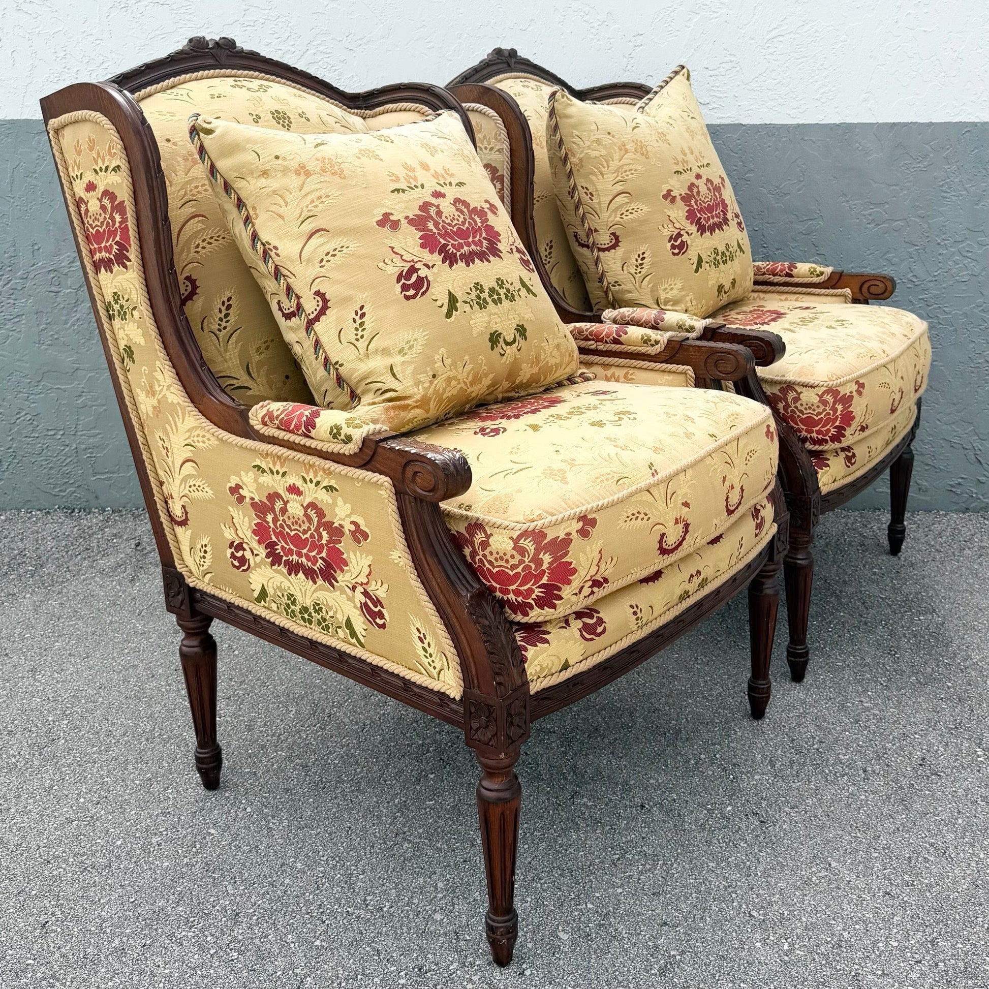 French Provincial Roped Lounge Chairs by Taylor King - A Pair Dolphin & Flamingo