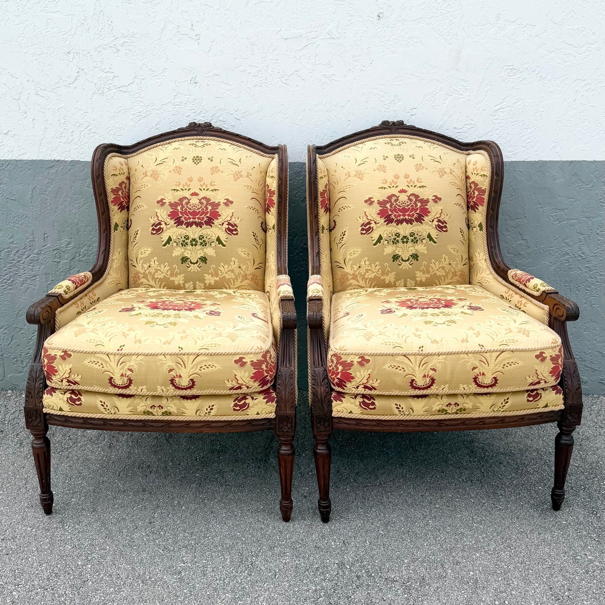 French Provincial Roped Lounge Chairs by Taylor King - A Pair Dolphin & Flamingo