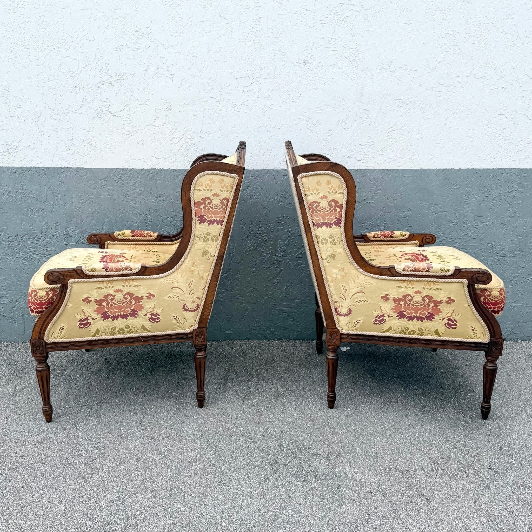 French Provincial Roped Lounge Chairs by Taylor King - A Pair Dolphin & Flamingo