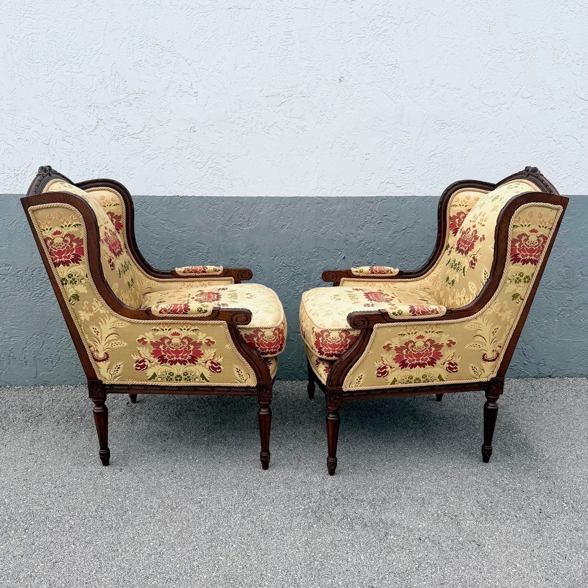 French Provincial Roped Lounge Chairs by Taylor King - A Pair Dolphin & Flamingo