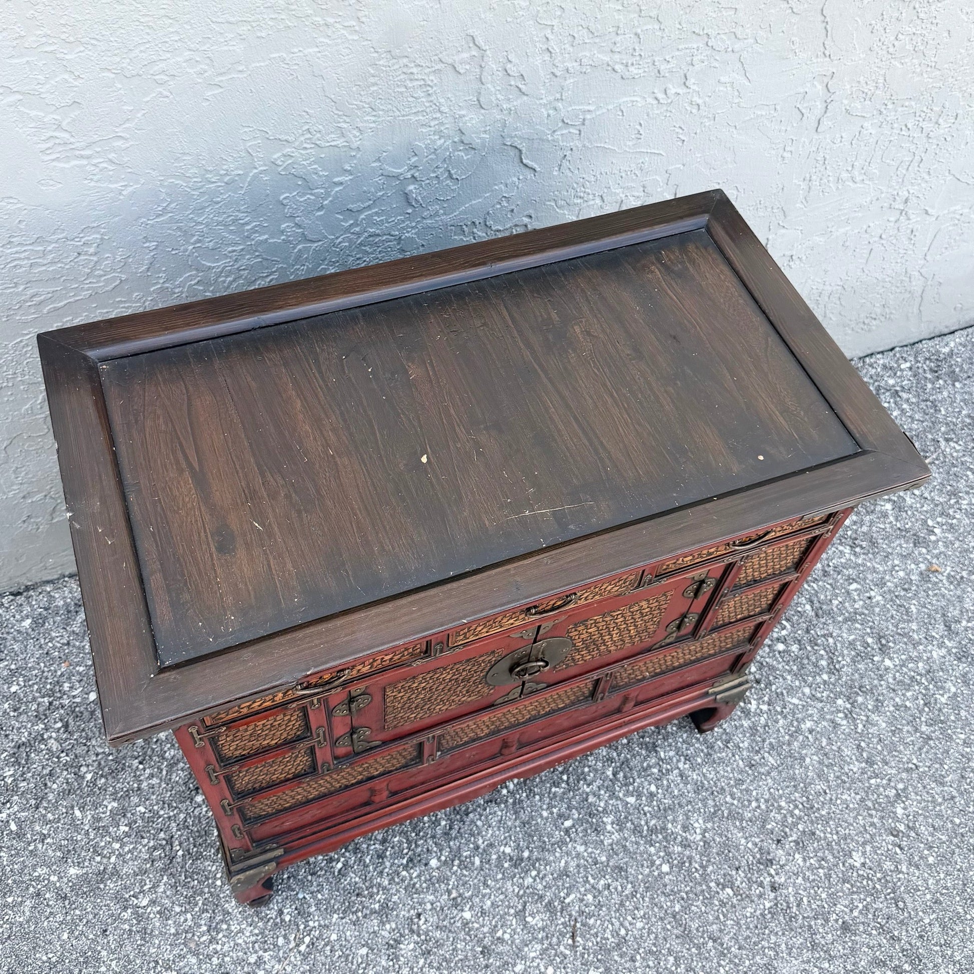 Vintage Chinese Tansu Style Wooden Cabinet Dolphin & Flamingo