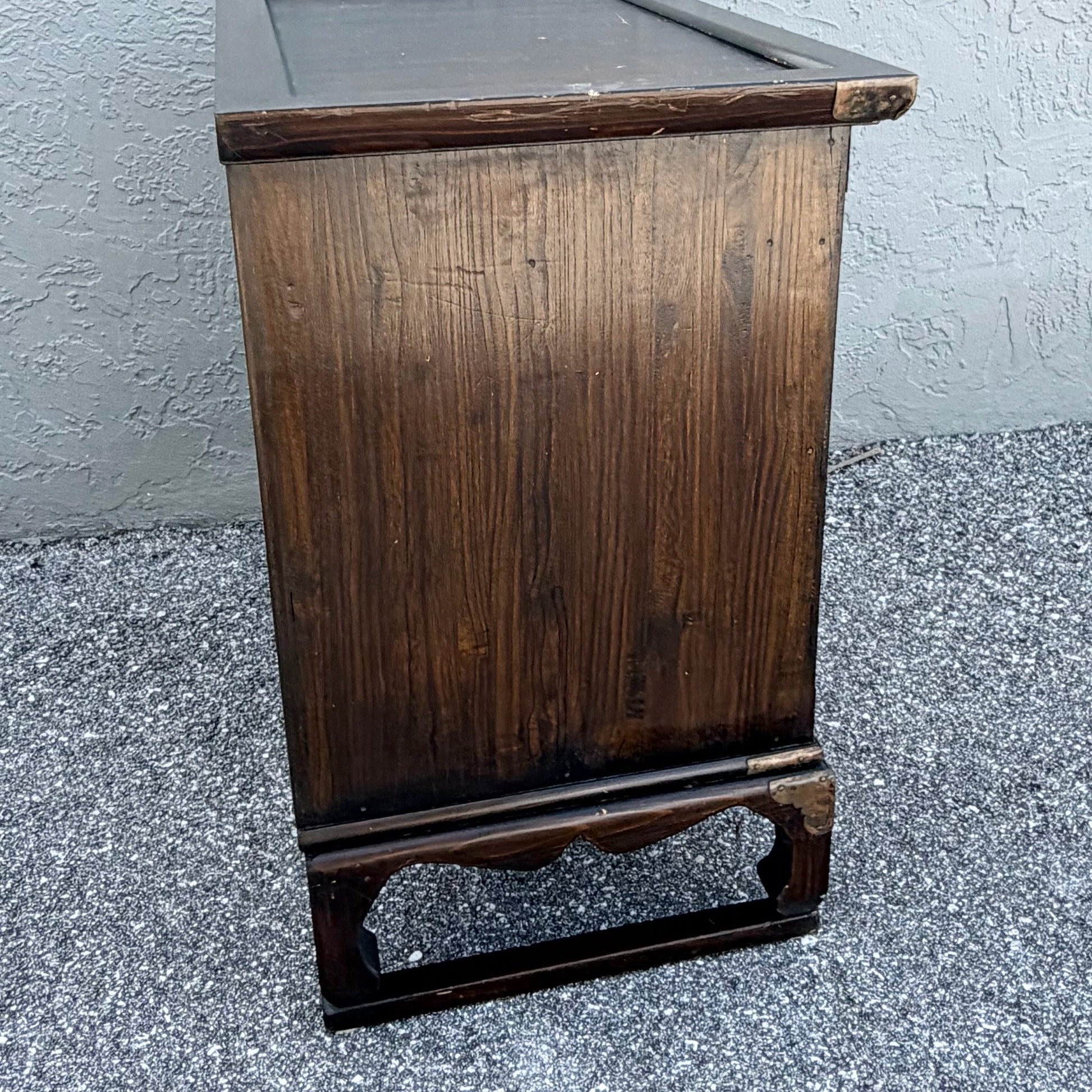 Vintage Chinese Tansu Style Wooden Cabinet Dolphin & Flamingo