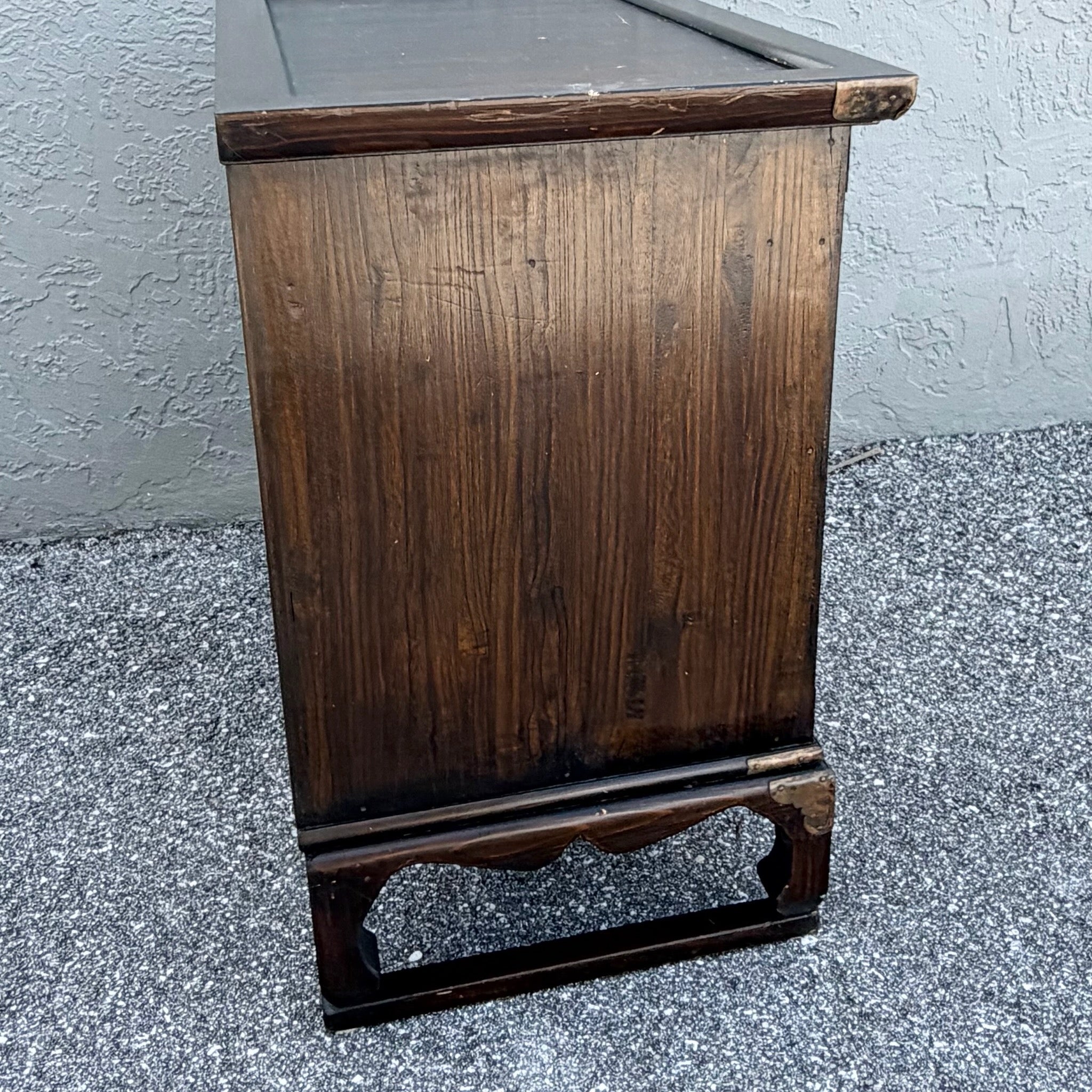 Vintage Chinese Tansu Style Wooden Cabinet Dolphin & Flamingo