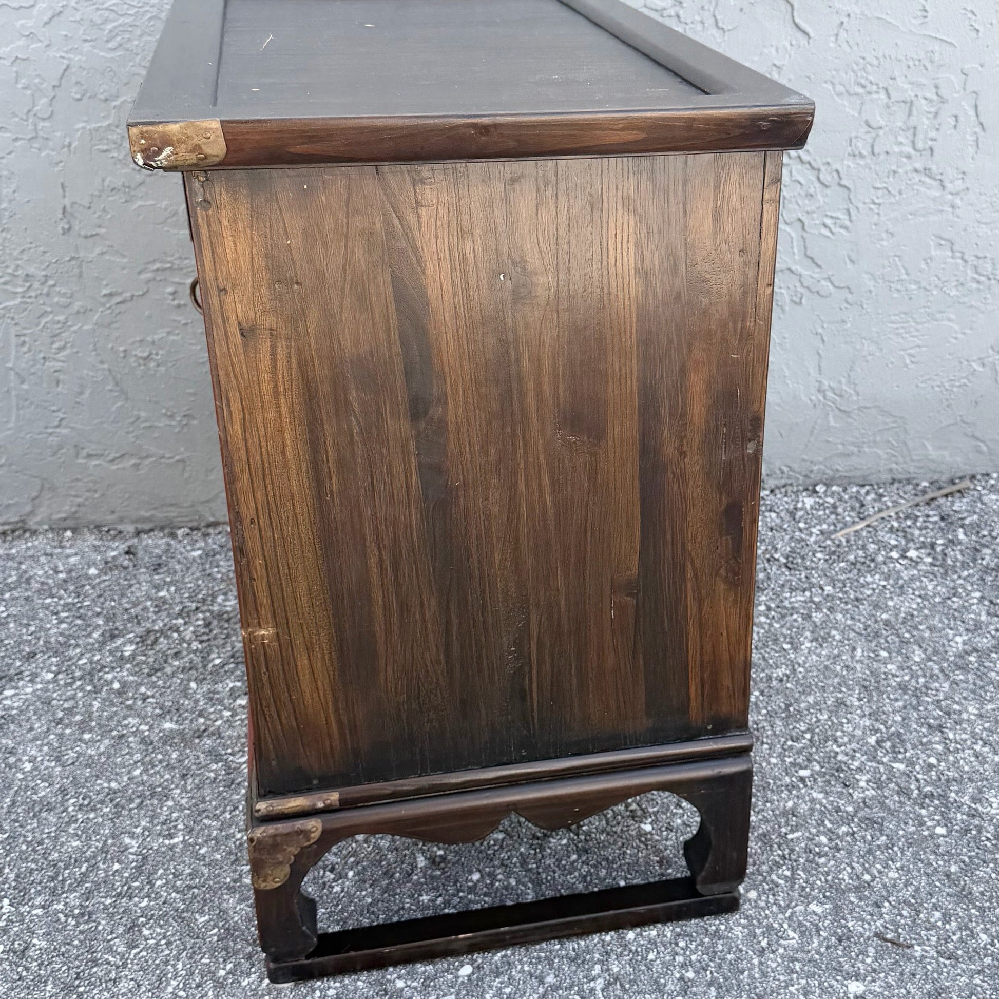 Vintage Chinese Tansu Style Wooden Cabinet Dolphin & Flamingo