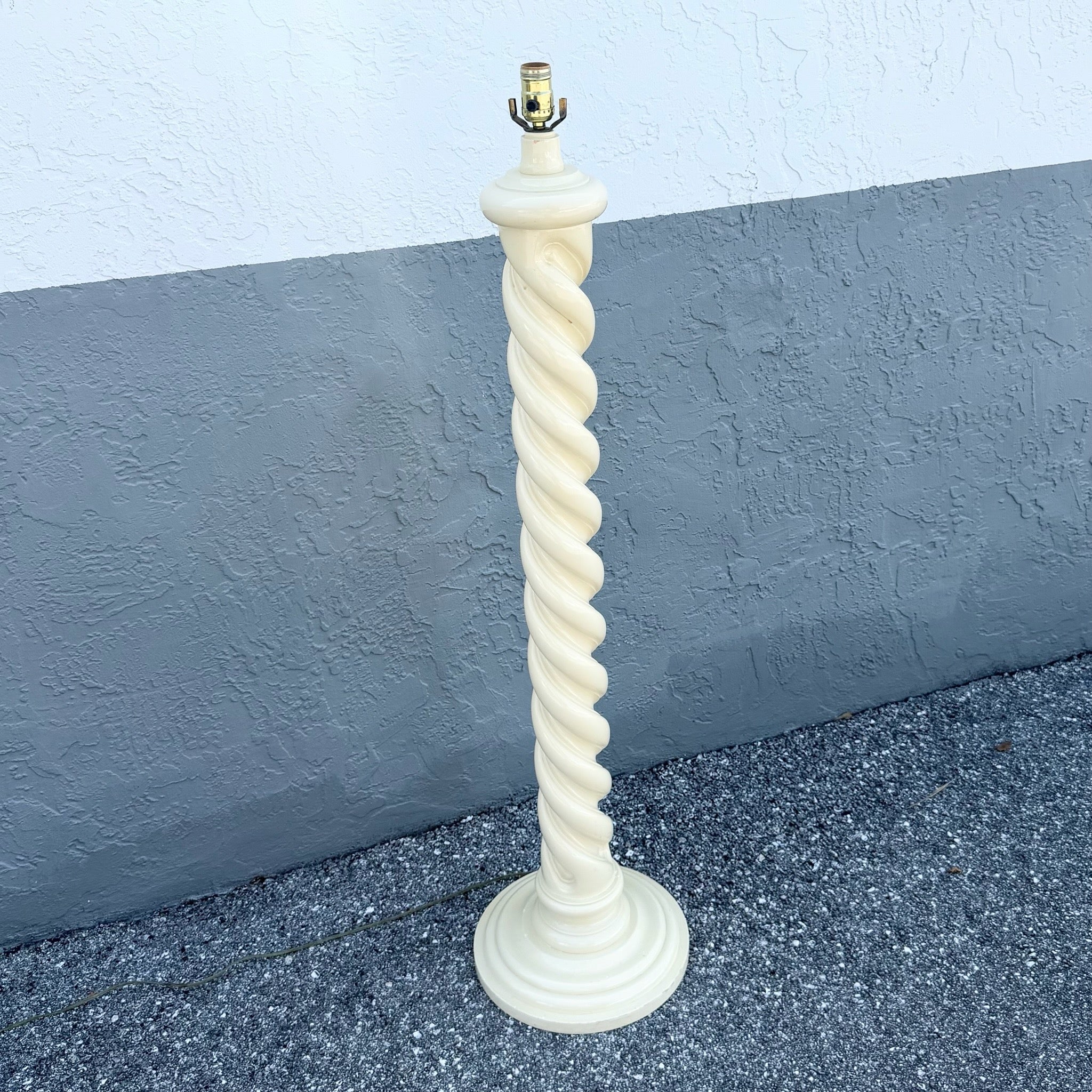 Mid 20th Century Postmodern Cream Spiral Wooden Floor Lamp Dolphin & Flamingo