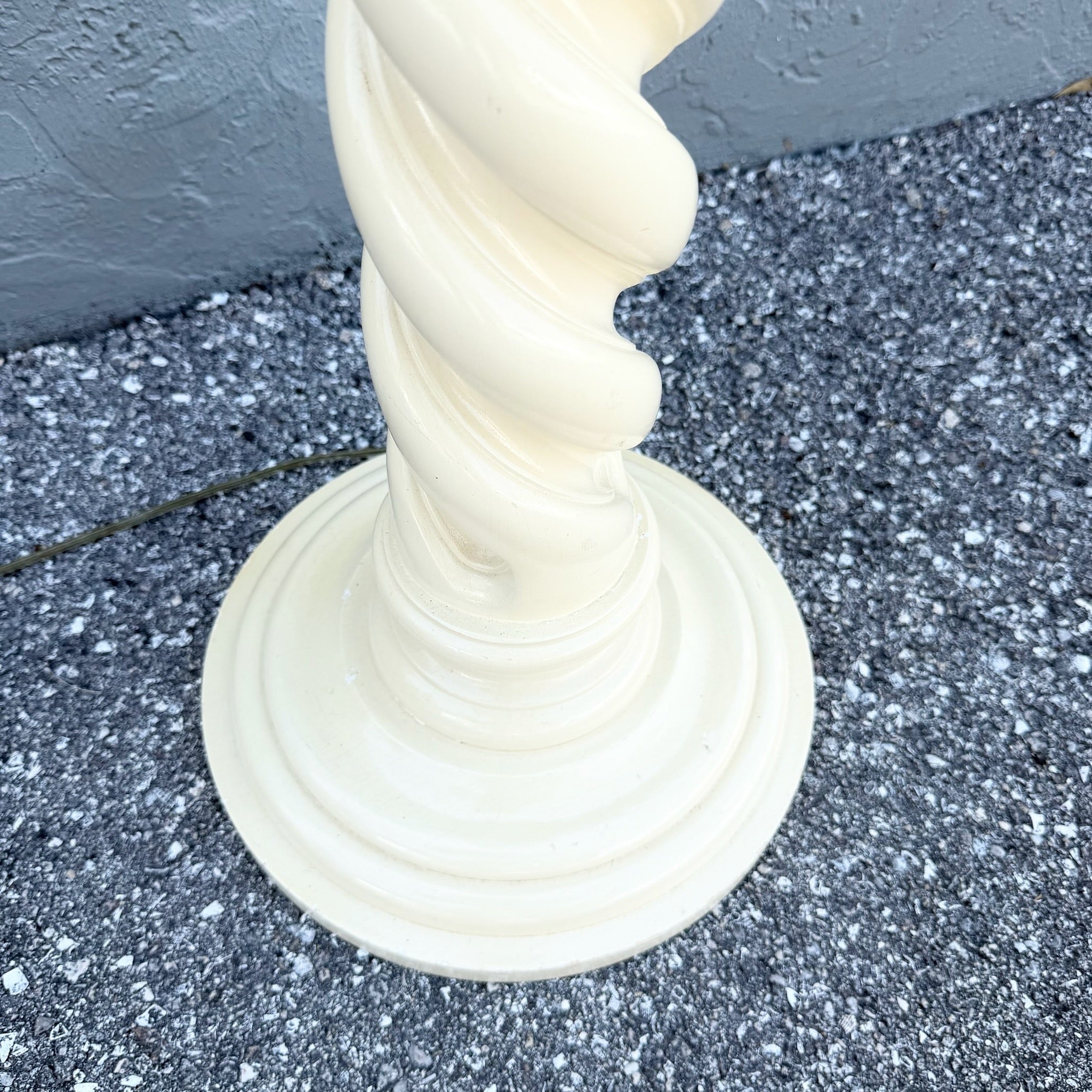 Mid 20th Century Postmodern Cream Spiral Wooden Floor Lamp Dolphin & Flamingo