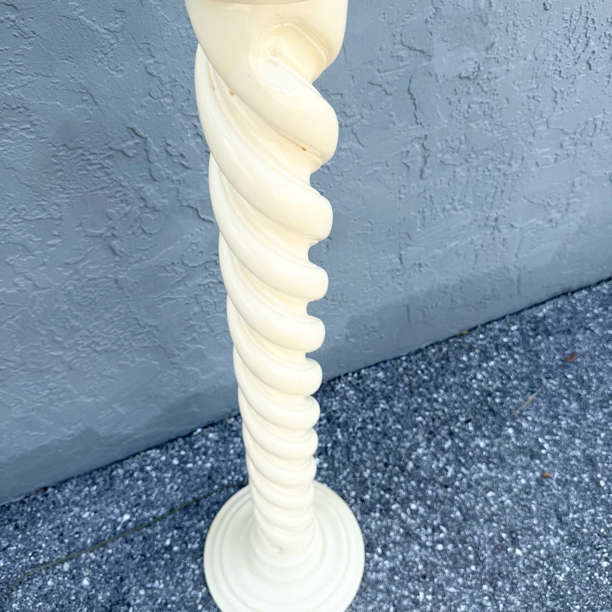 Mid 20th Century Postmodern Cream Spiral Wooden Floor Lamp Dolphin & Flamingo