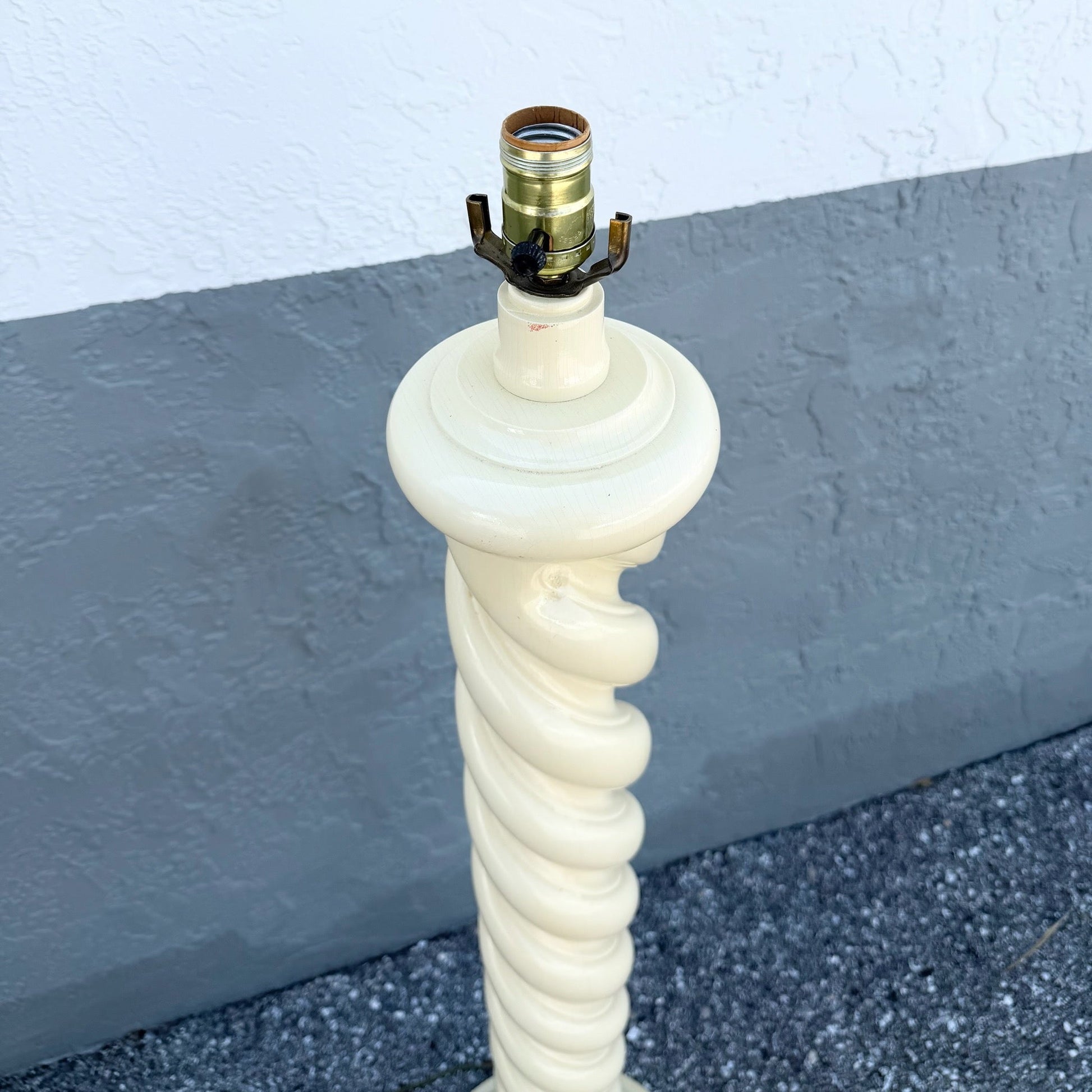 Mid 20th Century Postmodern Cream Spiral Wooden Floor Lamp Dolphin & Flamingo