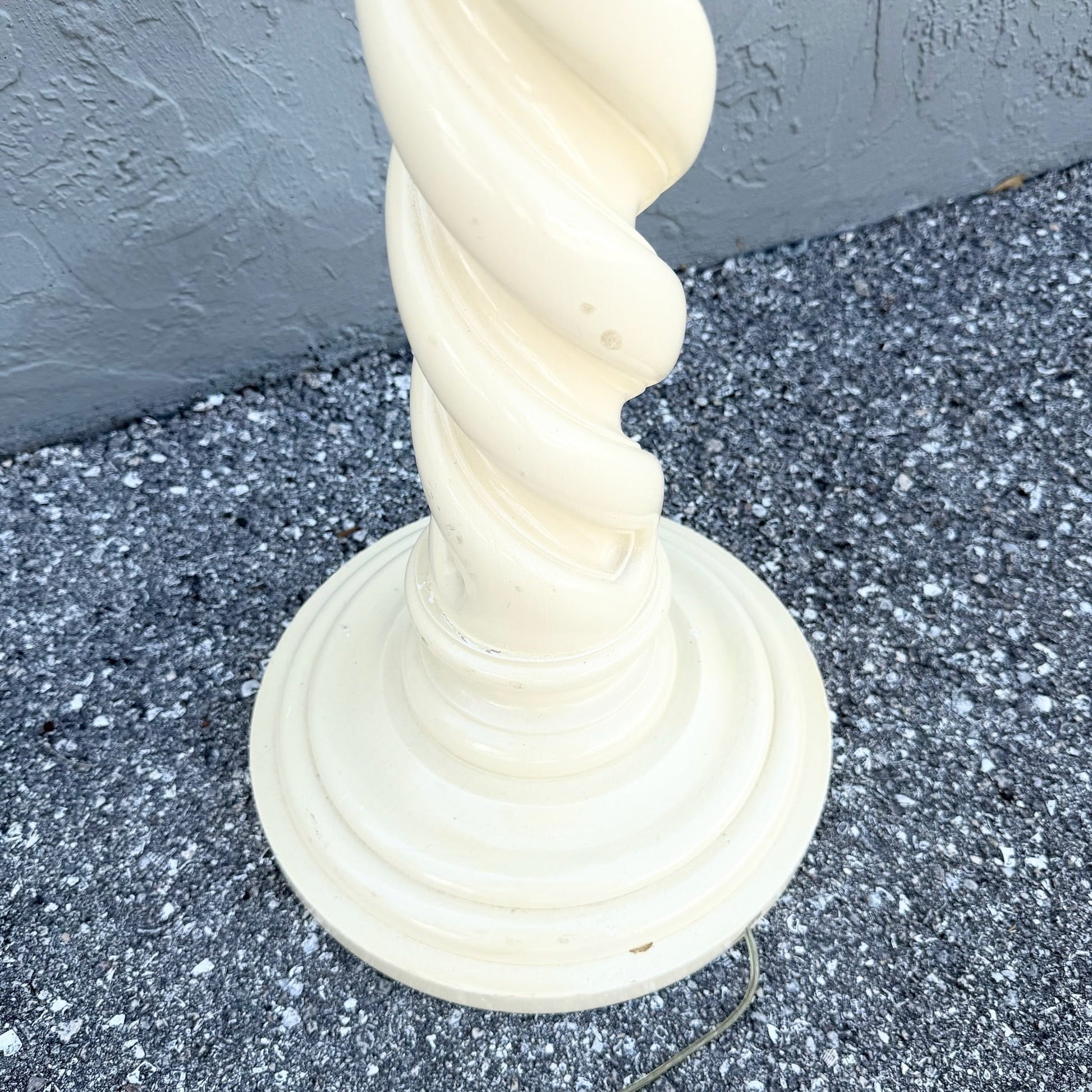 Mid 20th Century Postmodern Cream Spiral Wooden Floor Lamp Dolphin & Flamingo