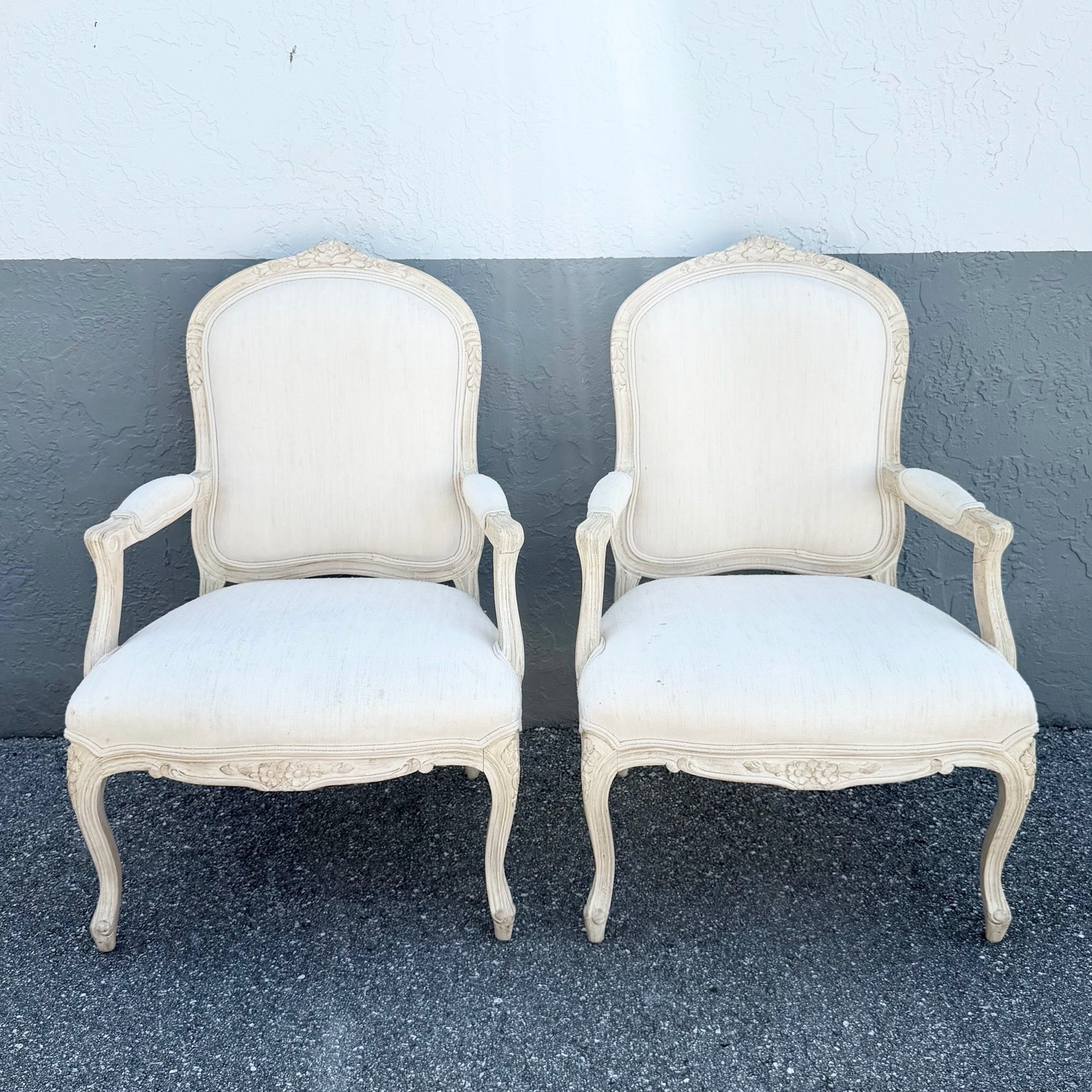 Vintage Cream and White French Provincial Lounge Chairs - A Pair Dolphin & Flamingo