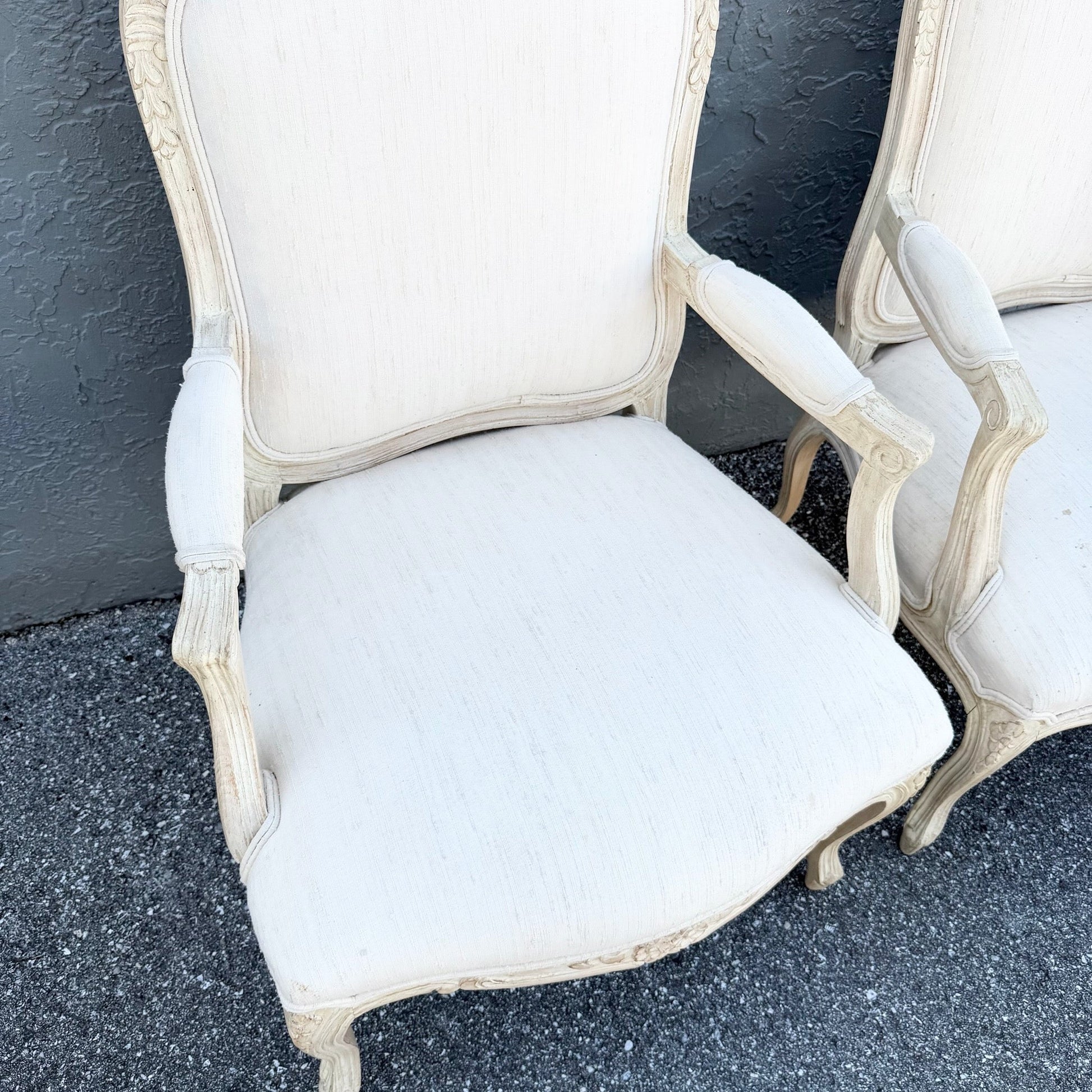 Vintage Cream and White French Provincial Lounge Chairs - A Pair Dolphin & Flamingo
